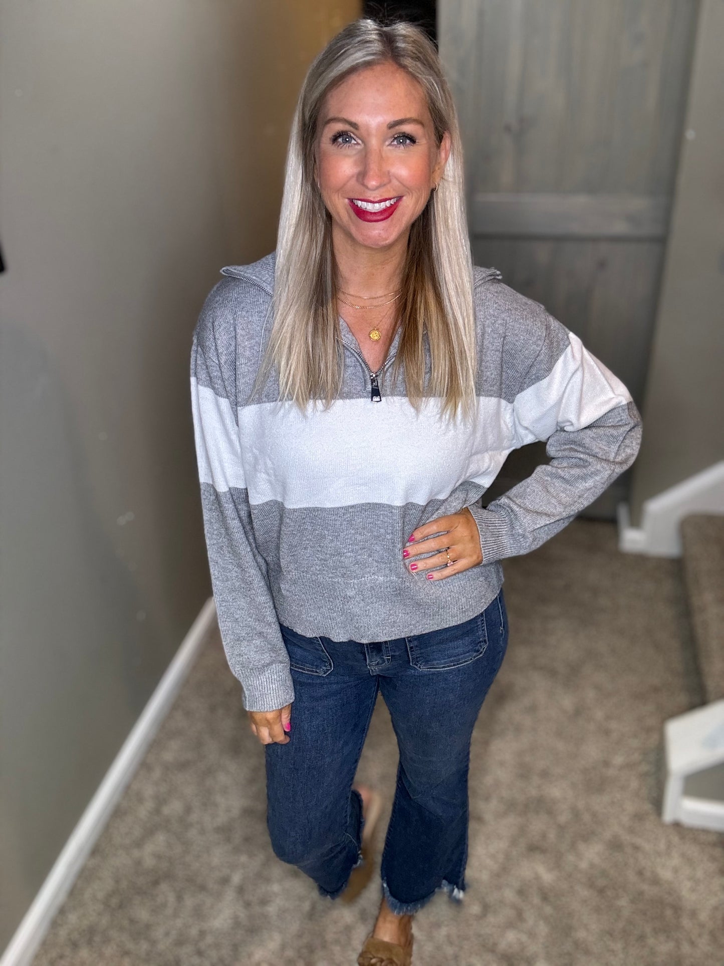 Grey Stripe 1/4 Zip