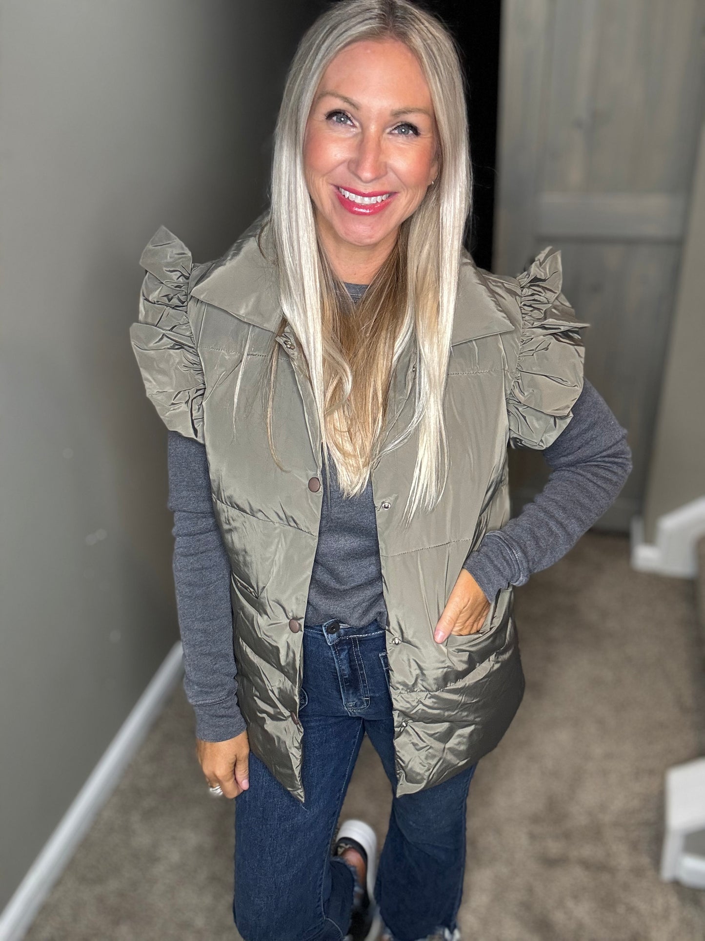 Olive Ruffle Vest