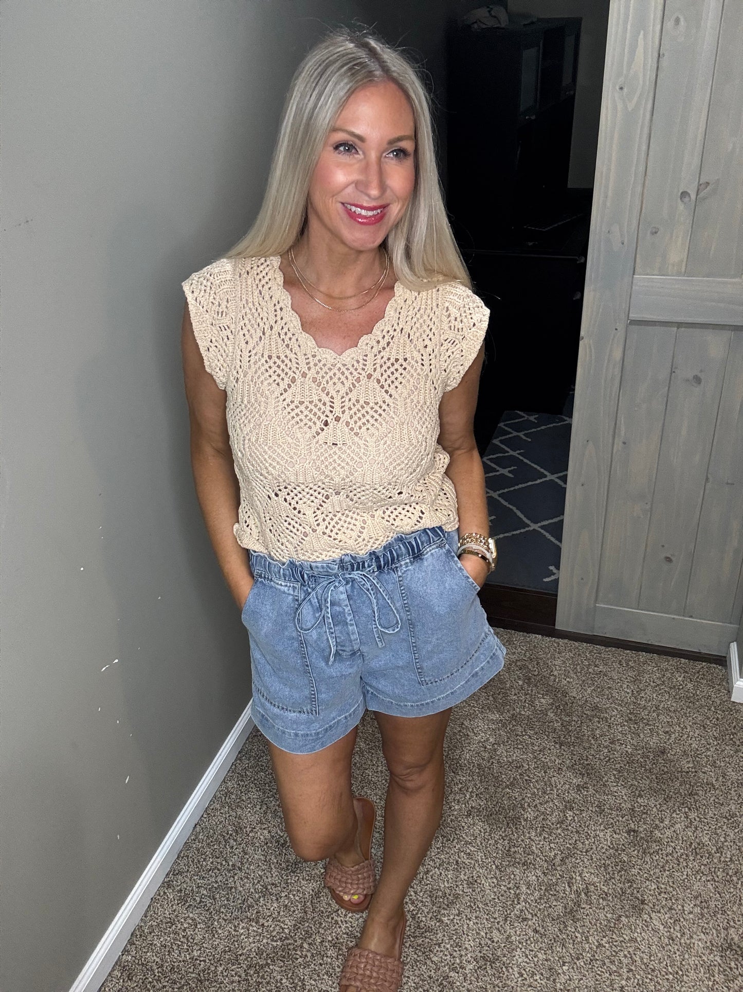 Denim Drawstring Shorts