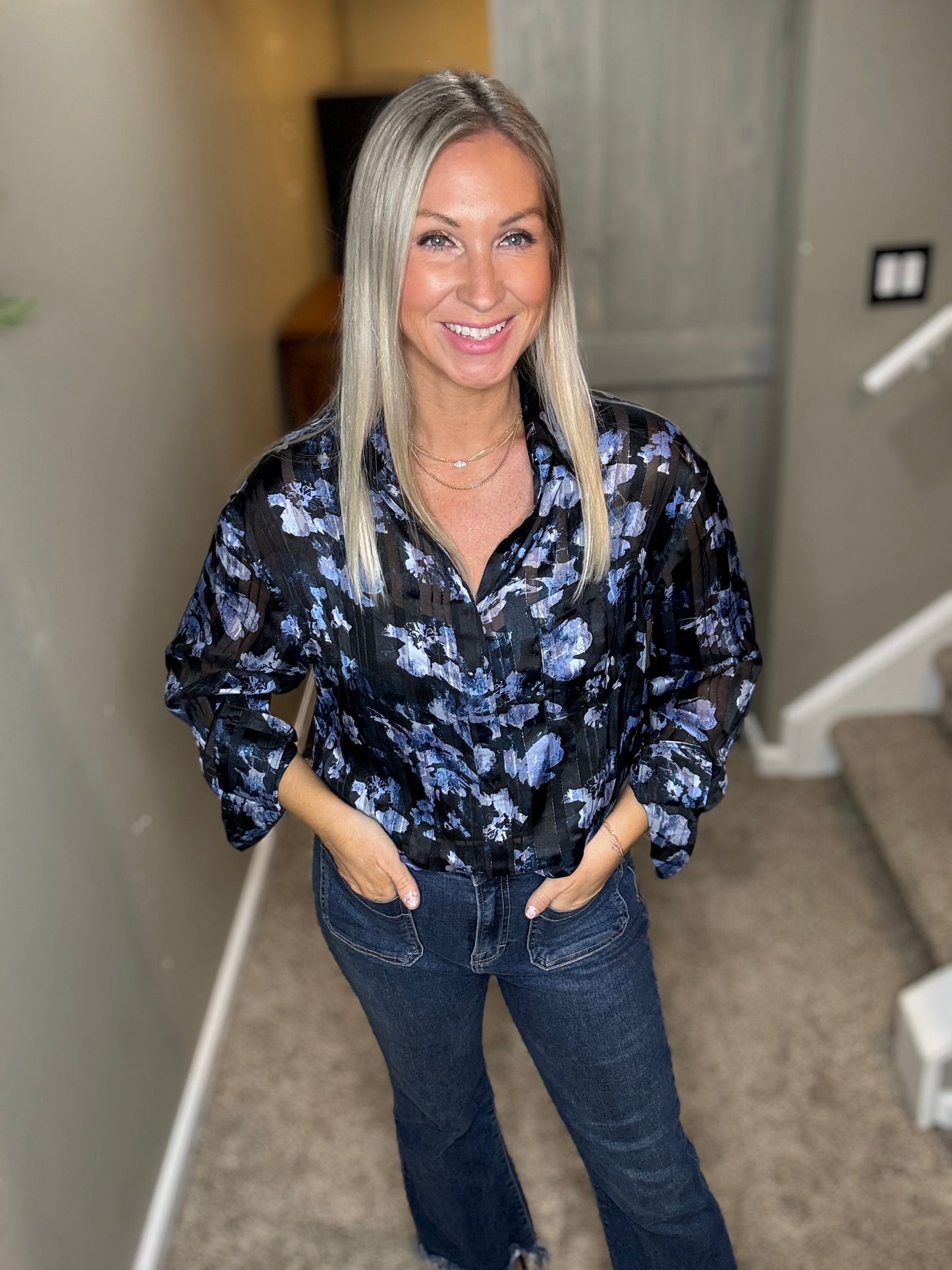 Blue Sparkle Floral Top
