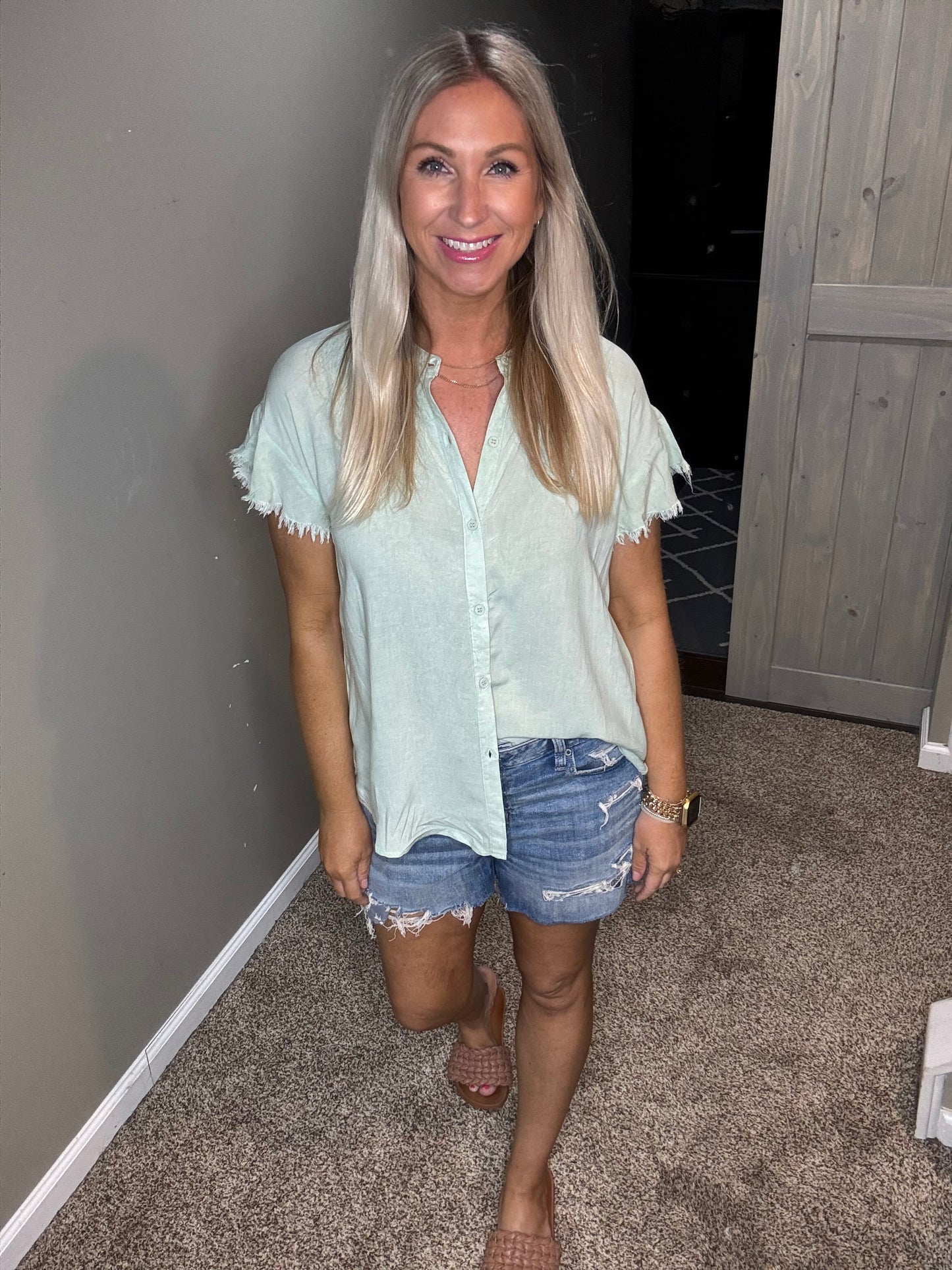 Mint Ruffle Top