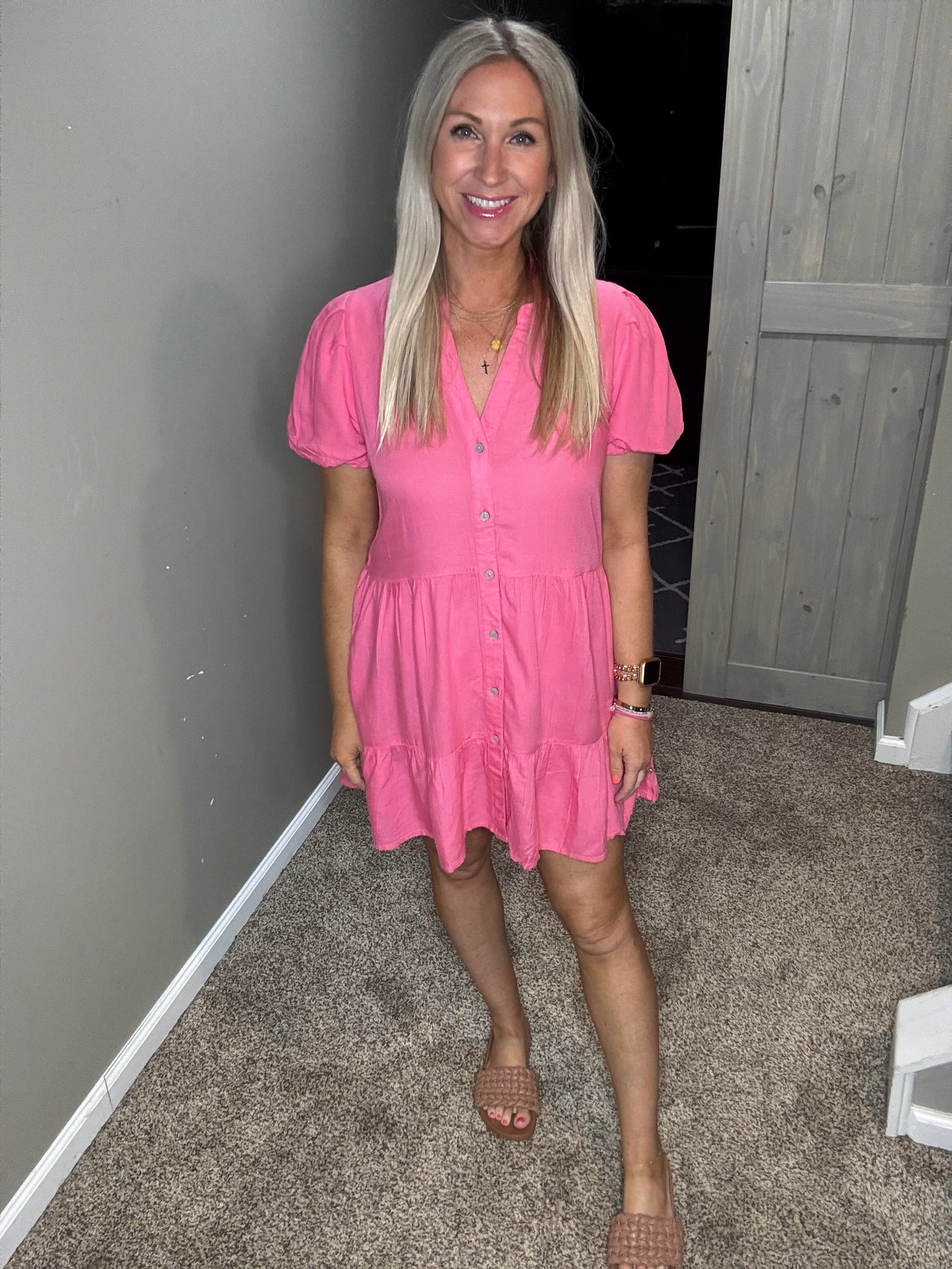 Pink Puff Sleeve Dress