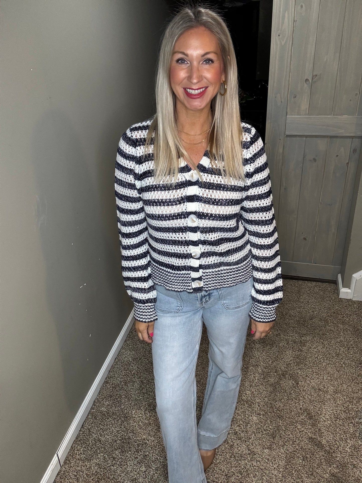 Navy Striped Cardigan