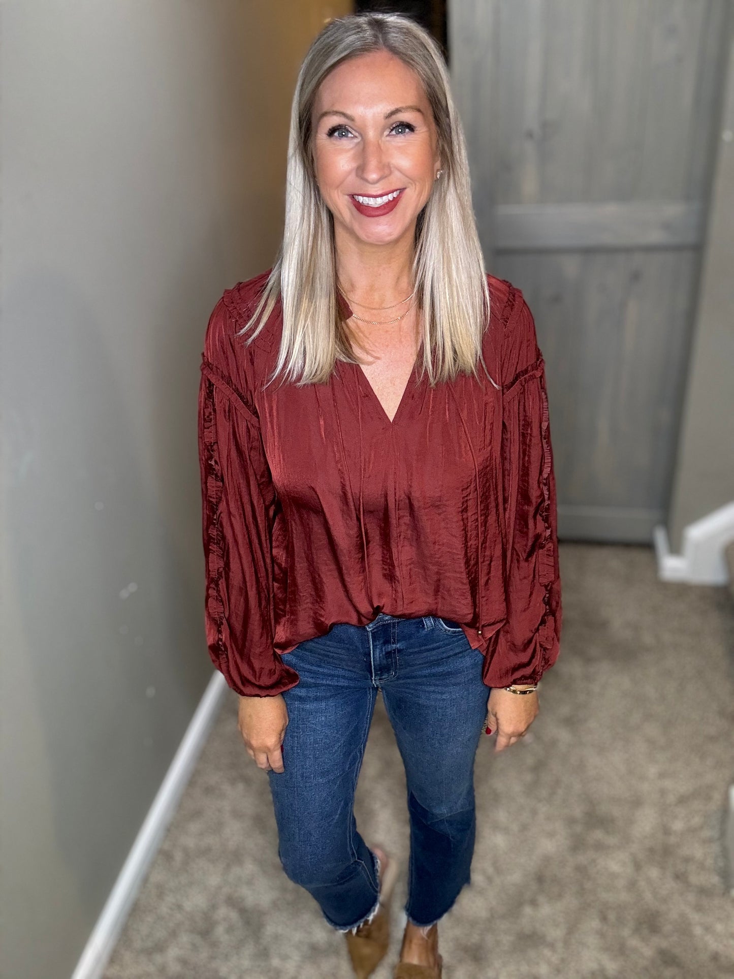 Wine Ruffle Top