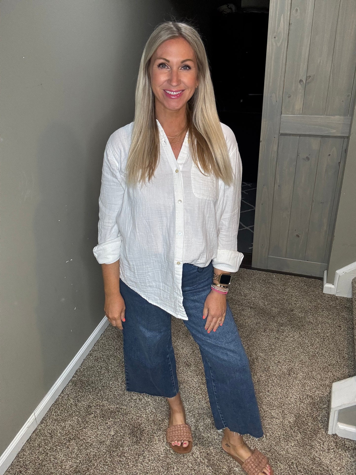 White Gauze Button Up
