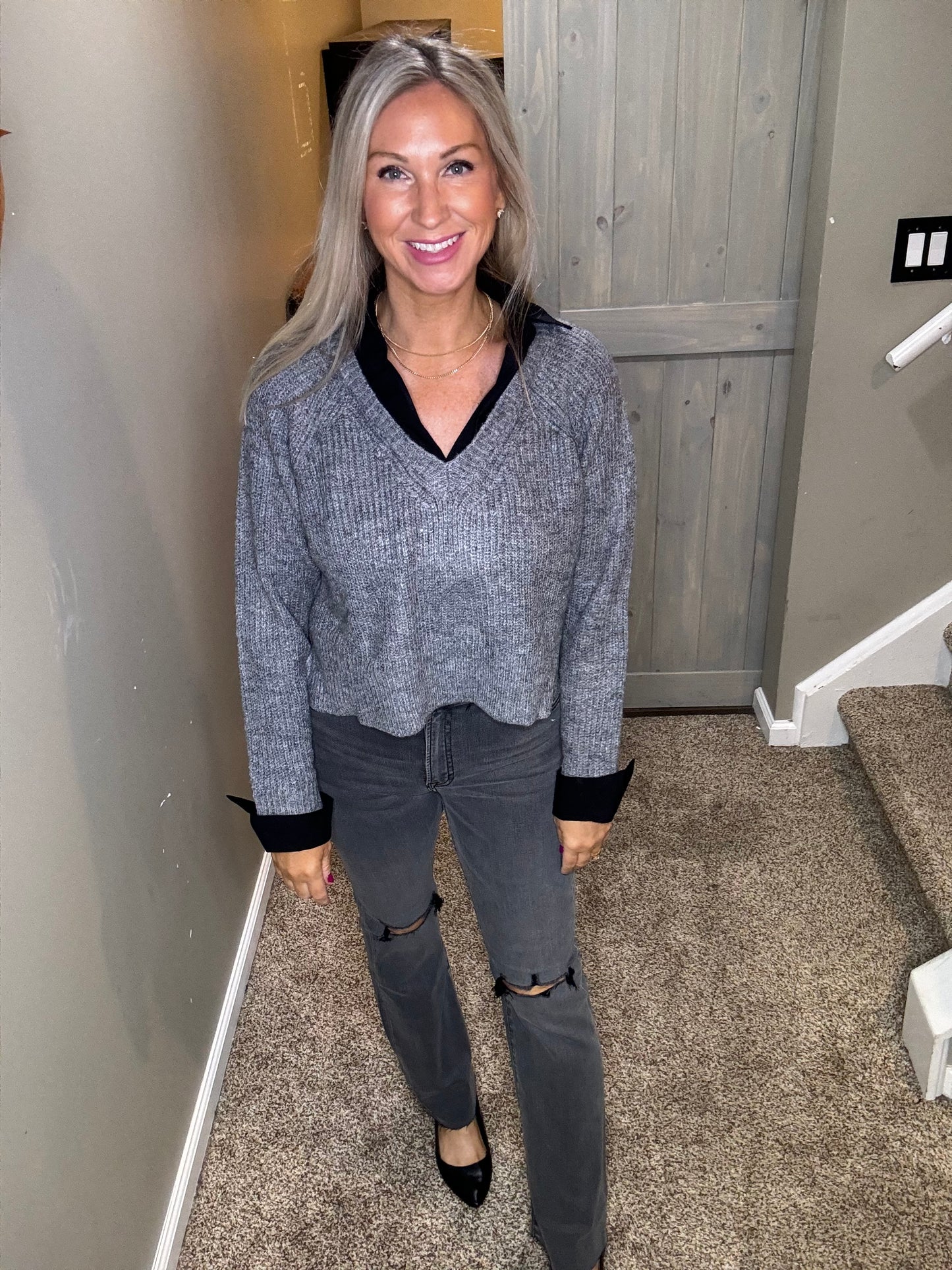 Grey Black Sweater Top