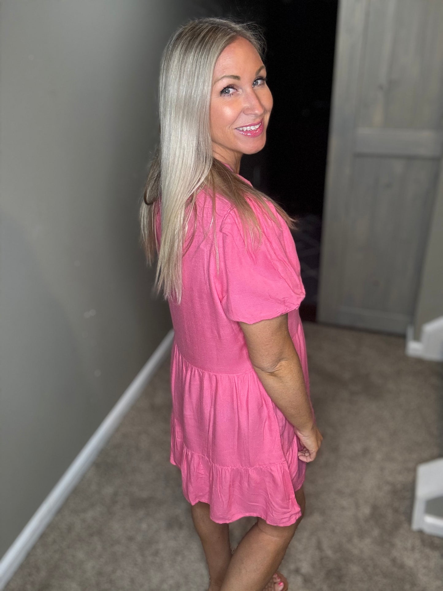 Pink Puff Sleeve Dress