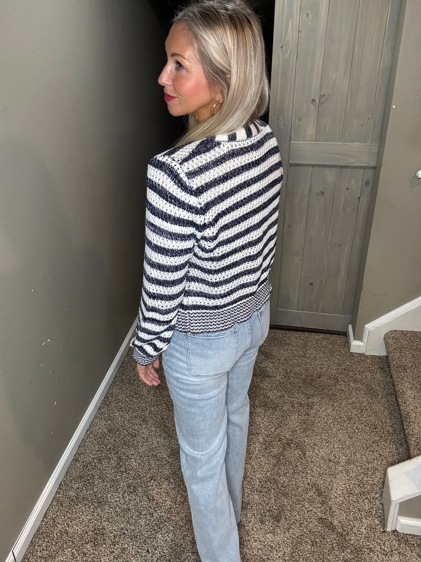 Navy Striped Cardigan