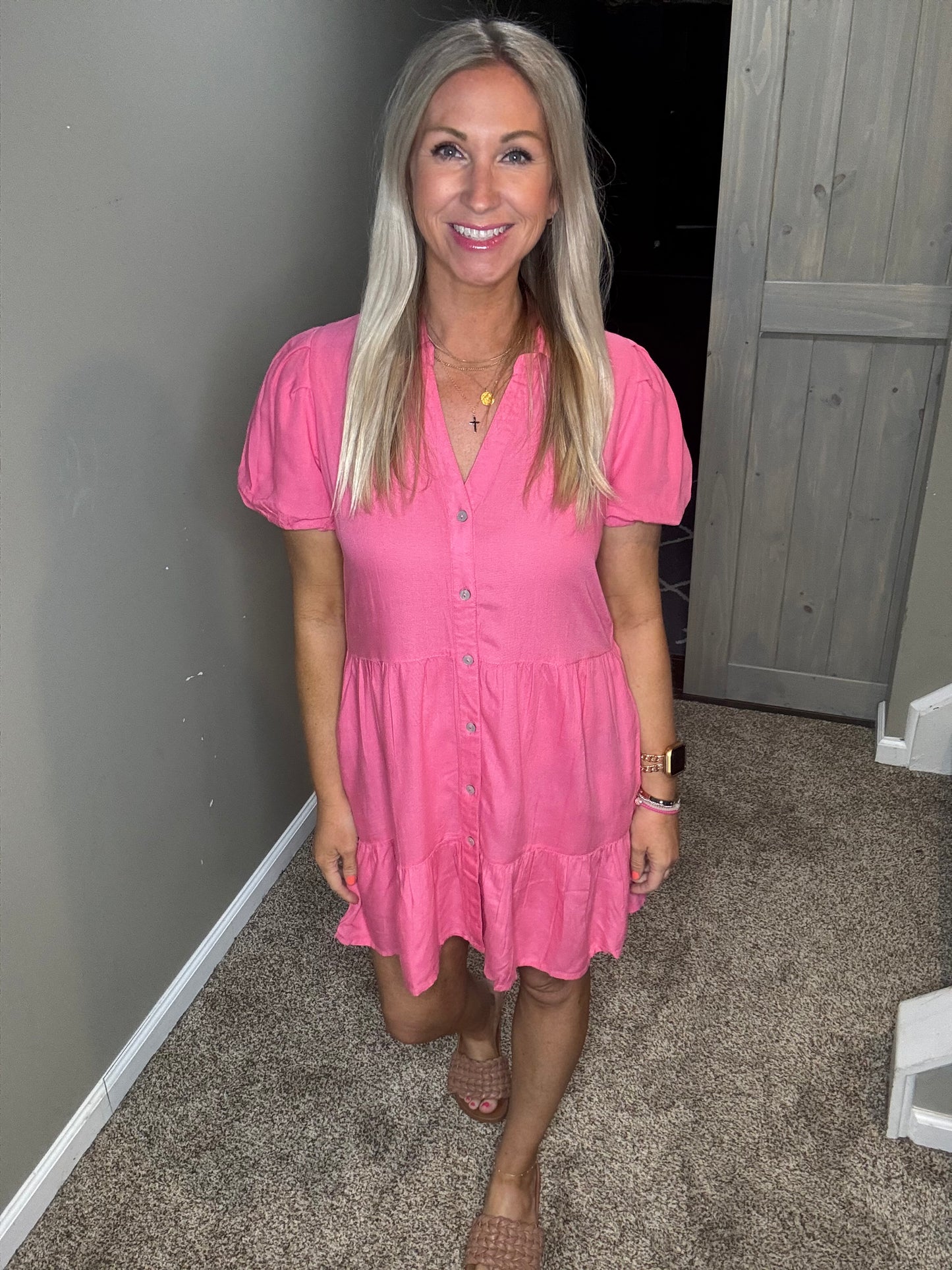 Pink Puff Sleeve Dress