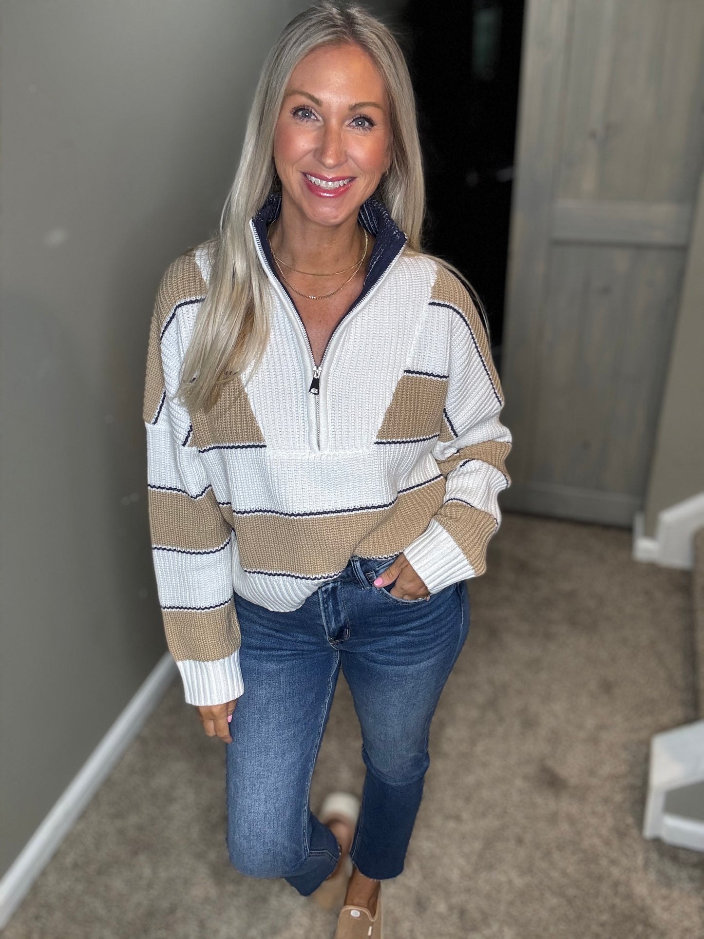 Camel Navy 1/2 Zip Sweater