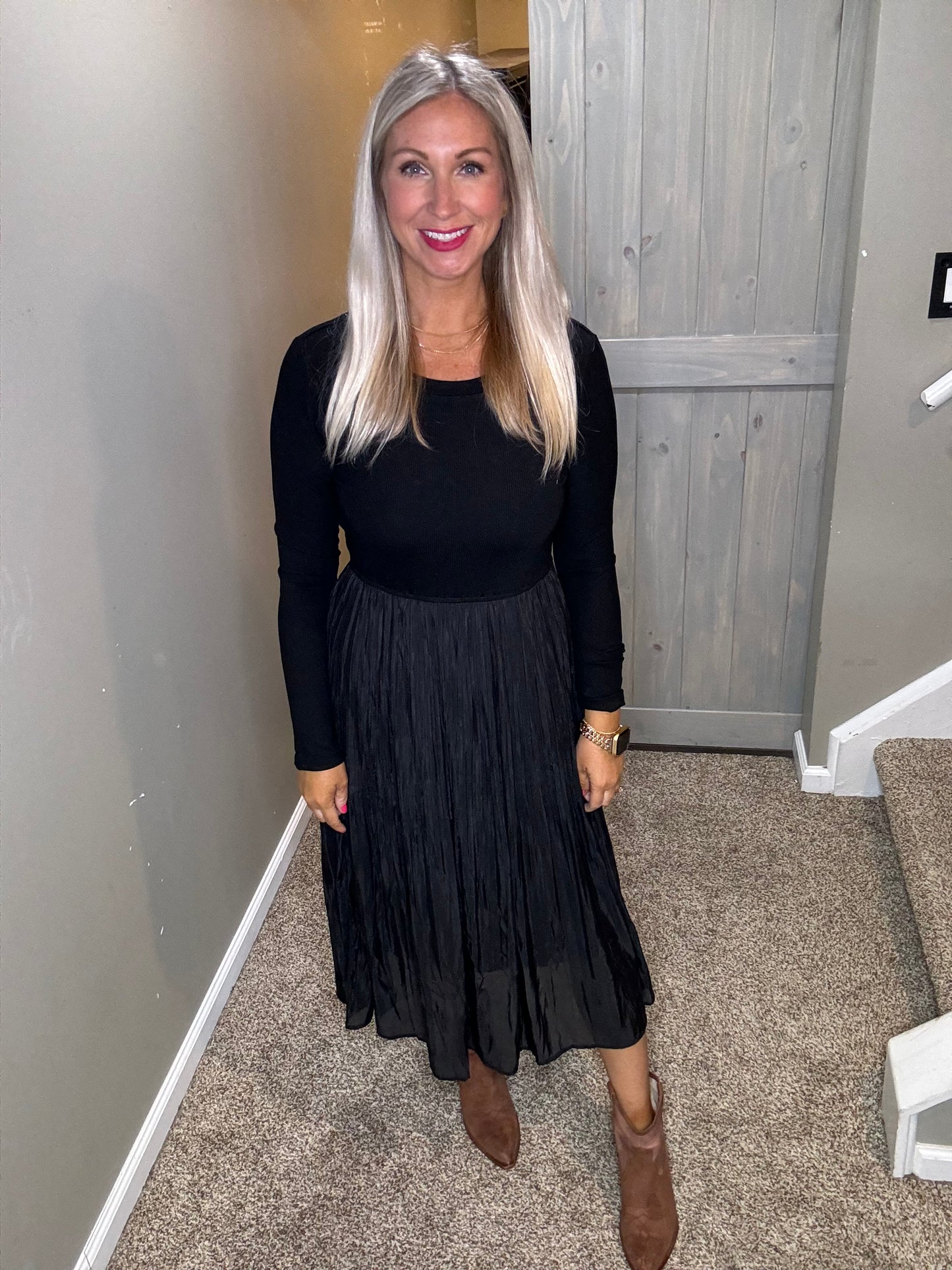 Black Knit Pleated Dress