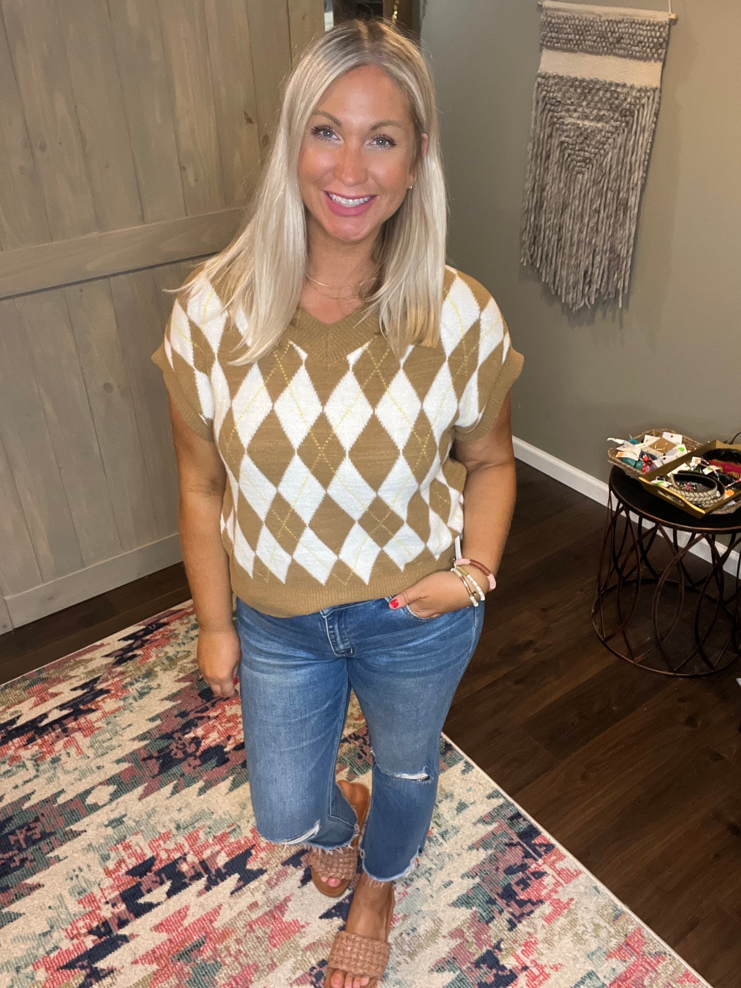 Argyle Short Sleeved Sweater