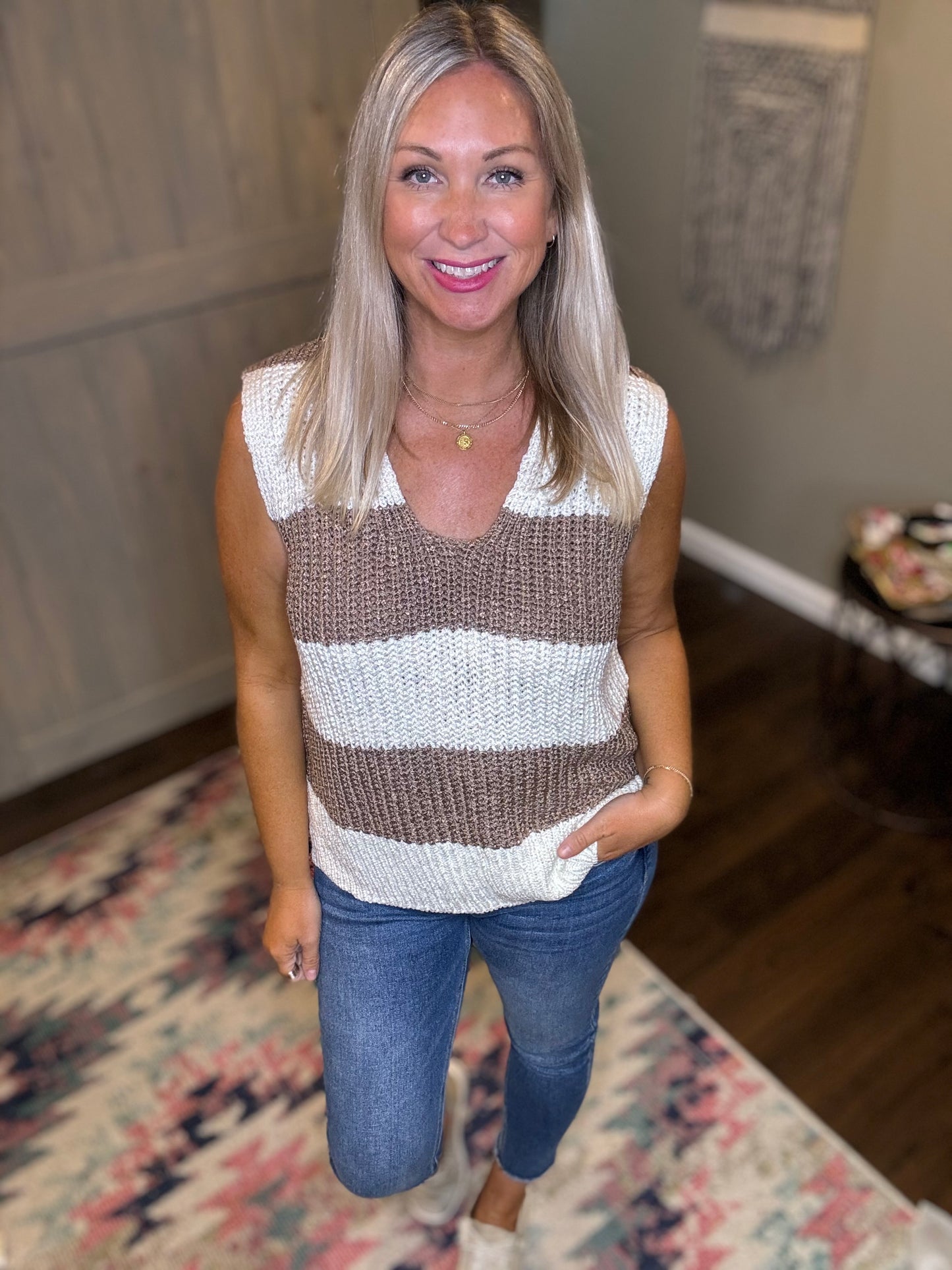 Sleeveless Striped Sweater