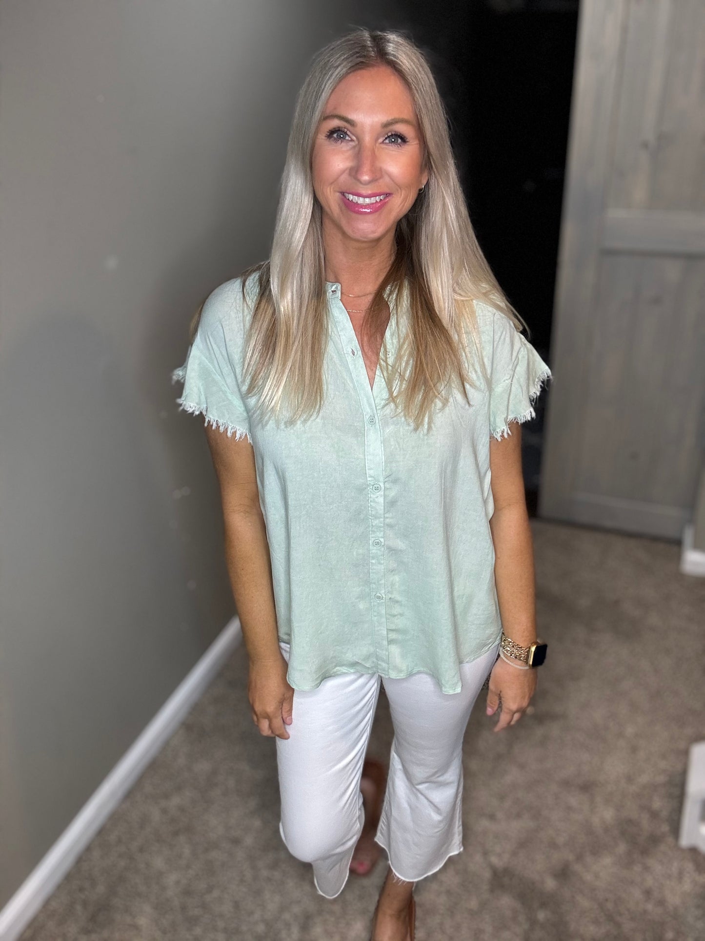 Mint Ruffle Top