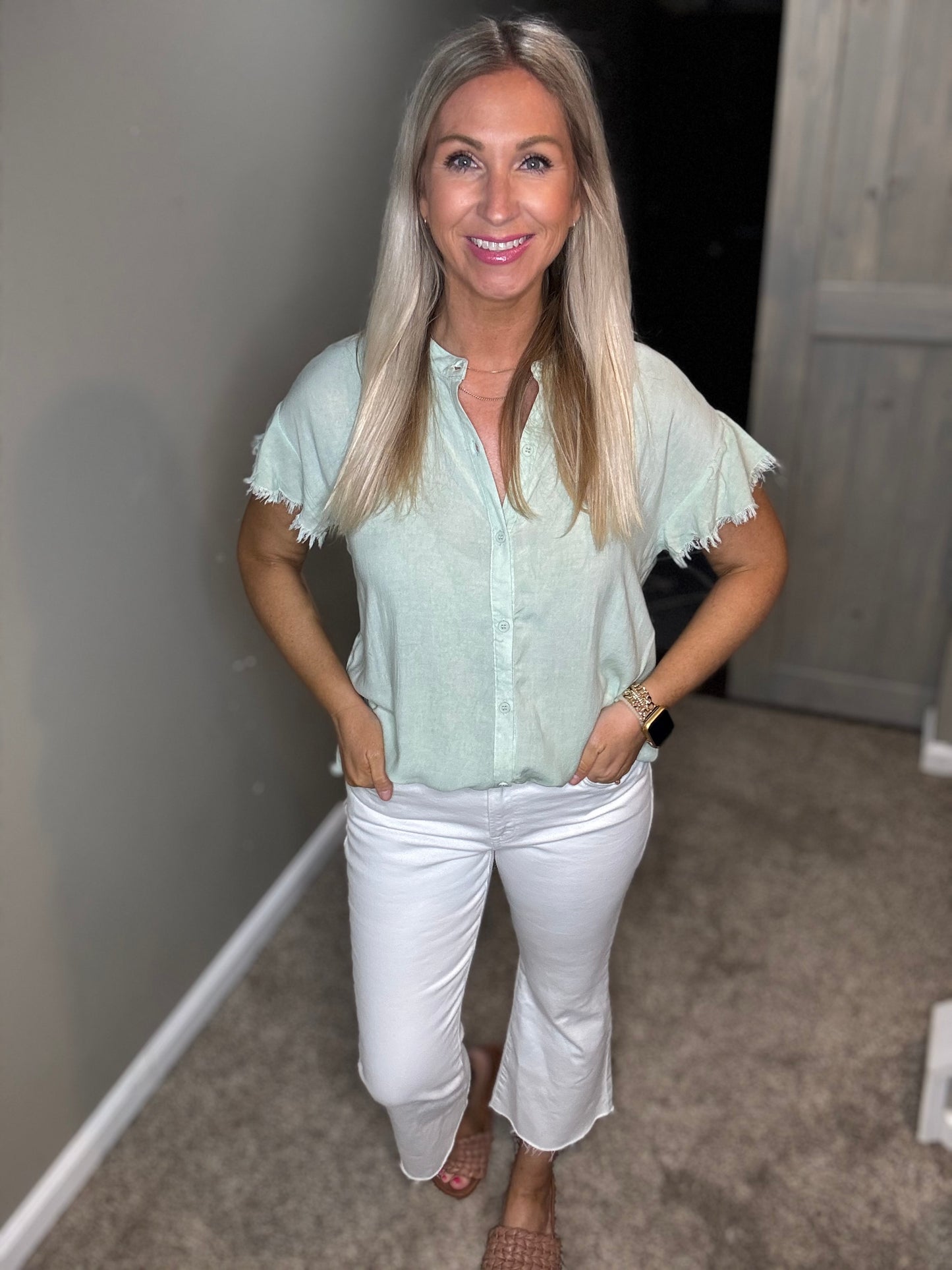 Mint Ruffle Top