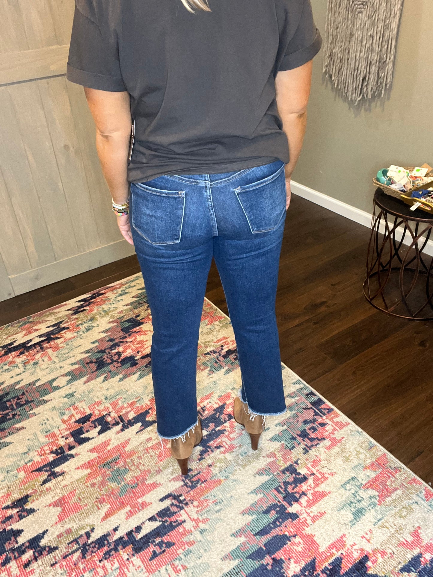 Mid Rise Raw Step Hem Cropped Flare