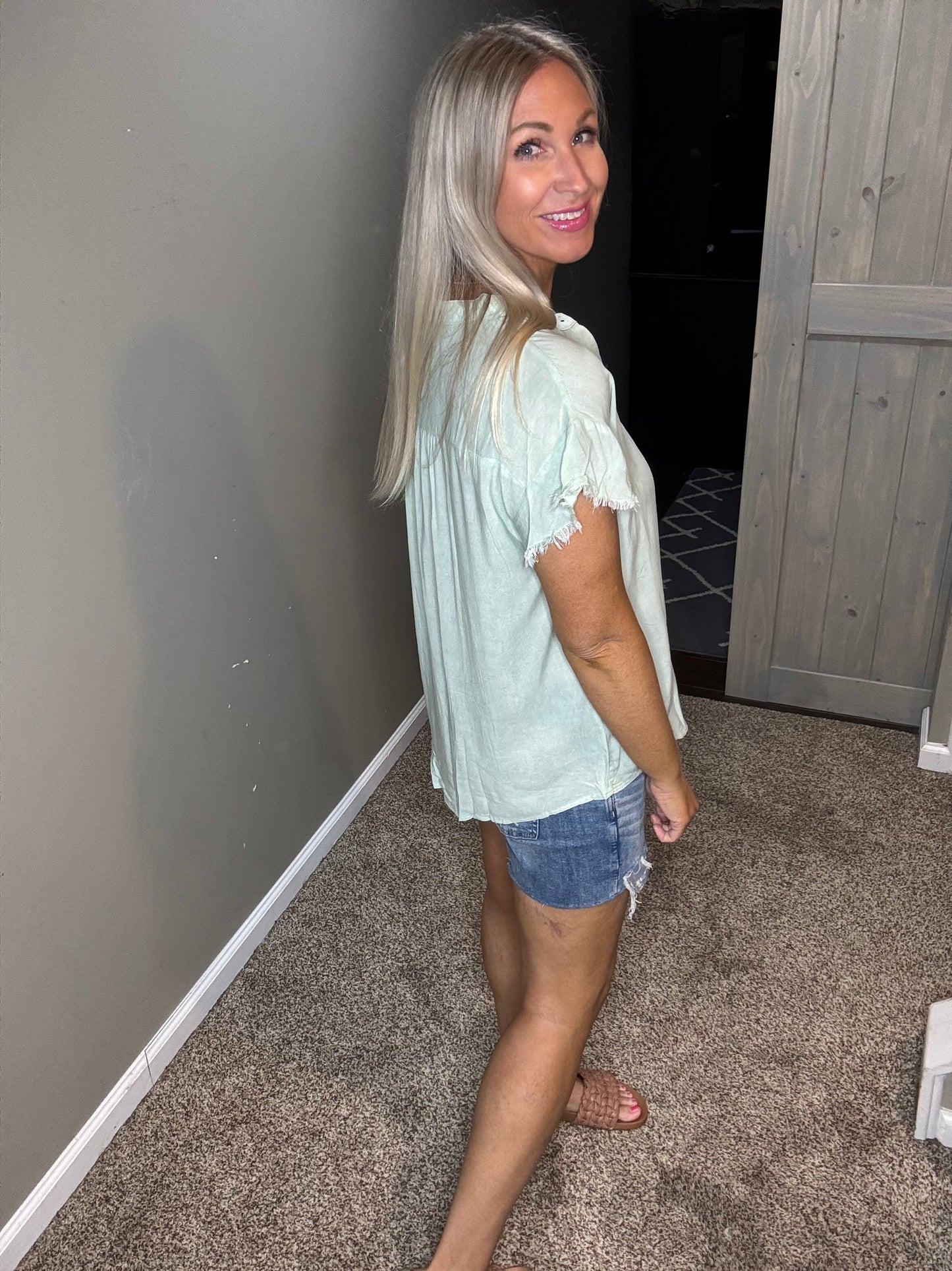 Mint Ruffle Top