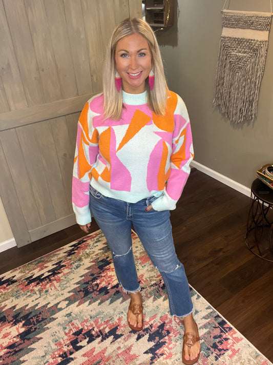 Abstract Pink Orange Sweater