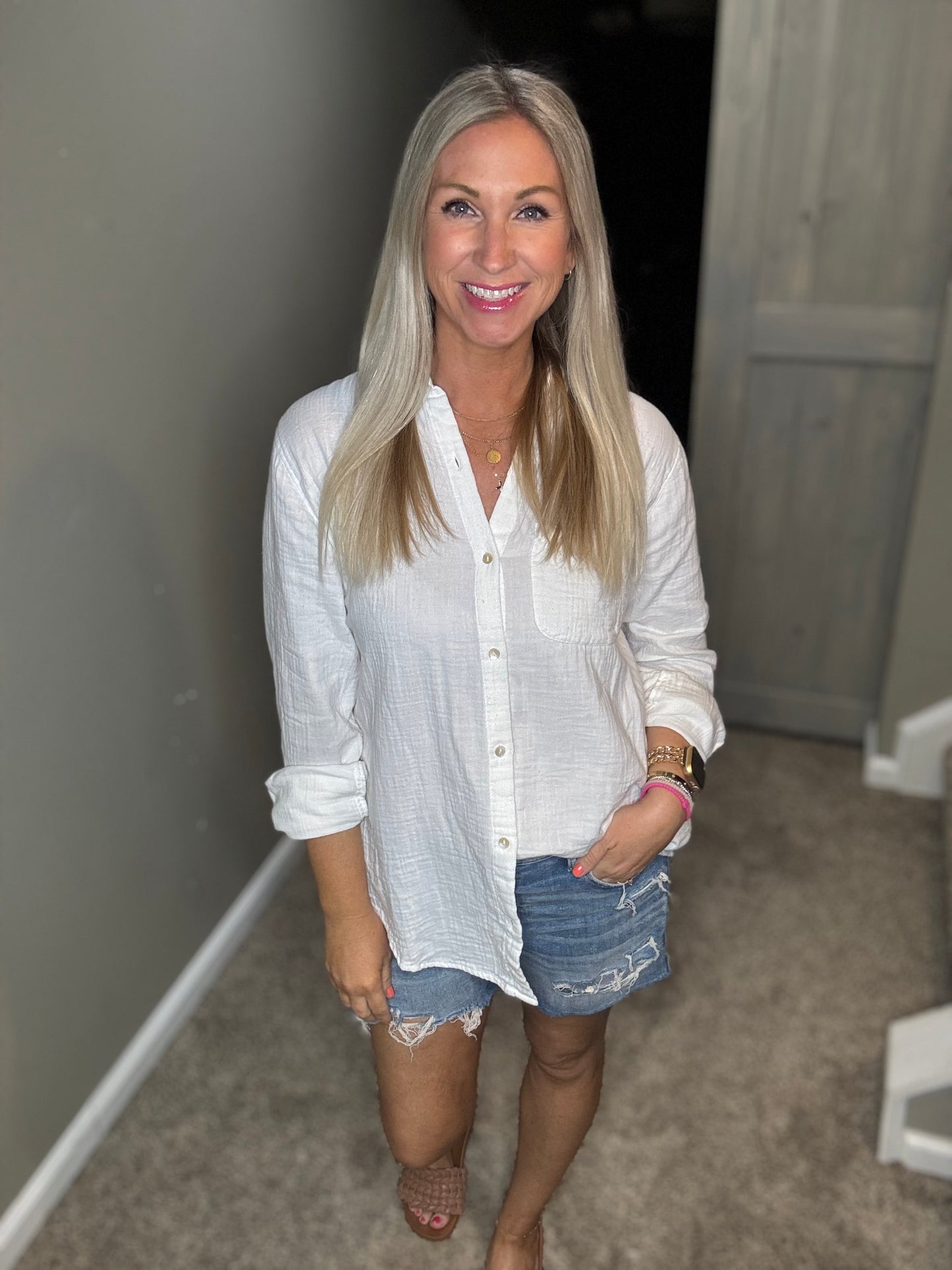 White Gauze Button Up