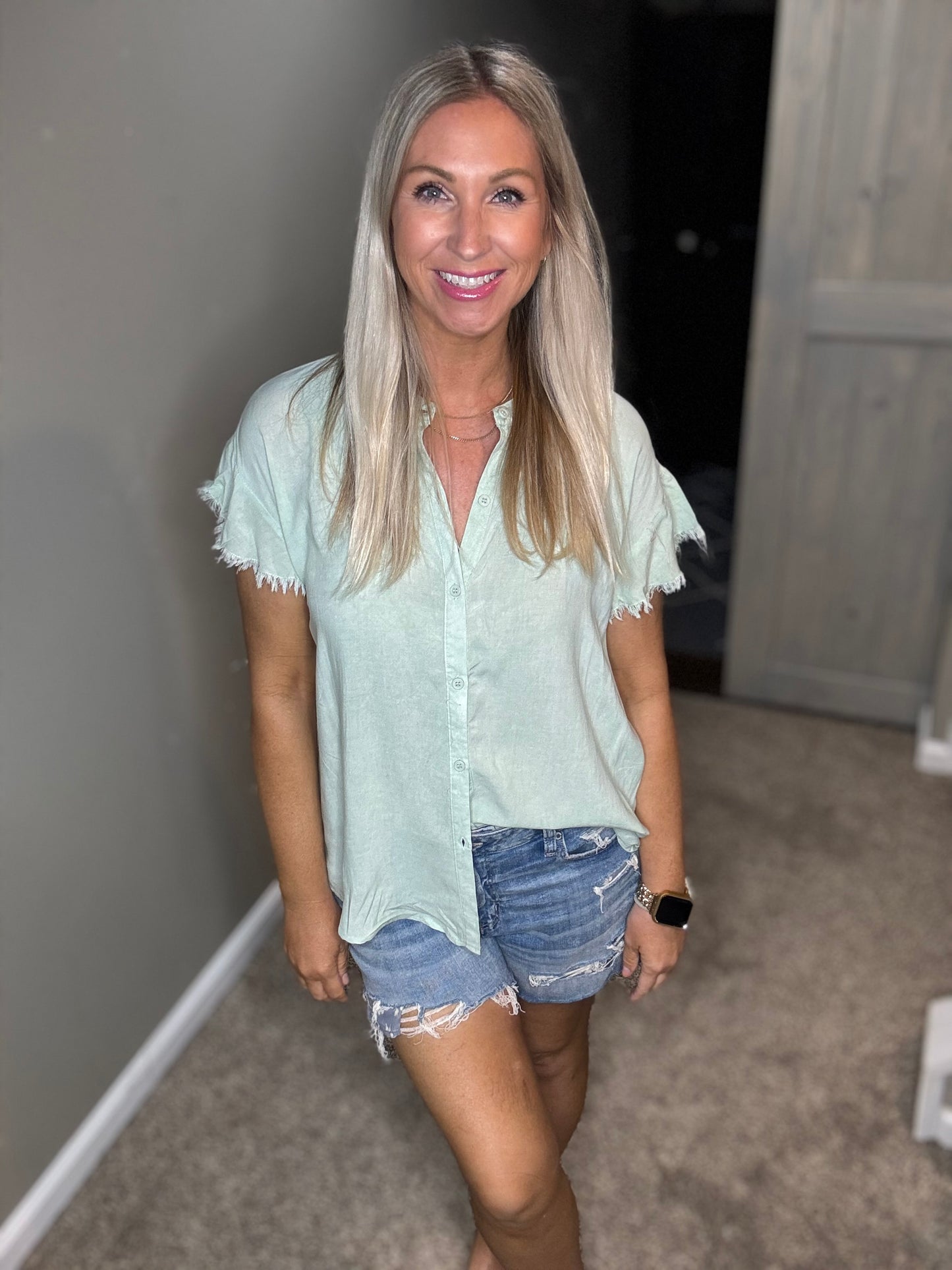 Mint Ruffle Top