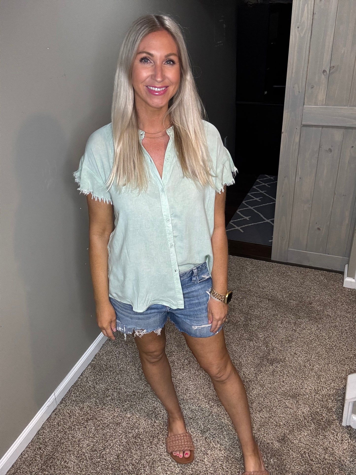 Mint Ruffle Top