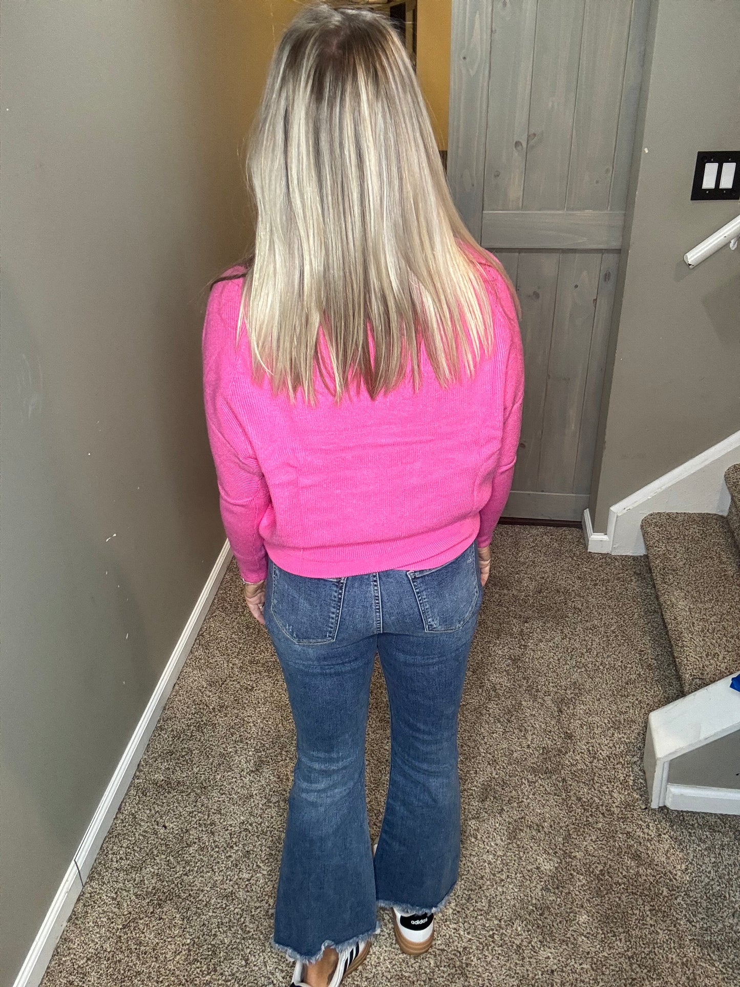 Pink Ribbed Dolman Sweater