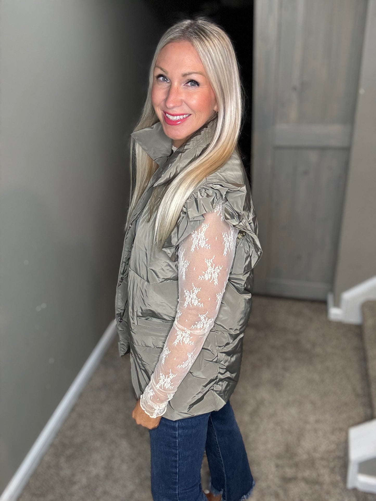 Olive Ruffle Vest