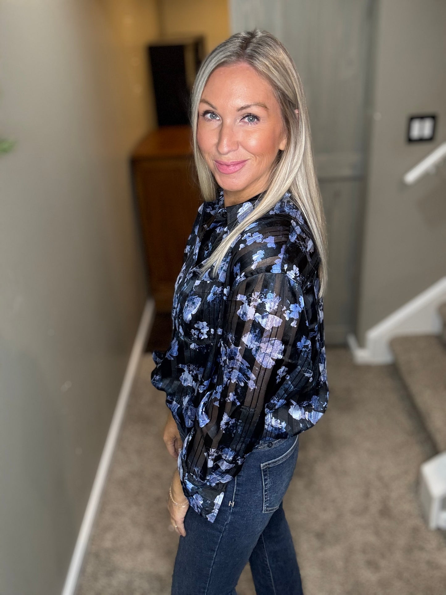 Blue Sparkle Floral Top