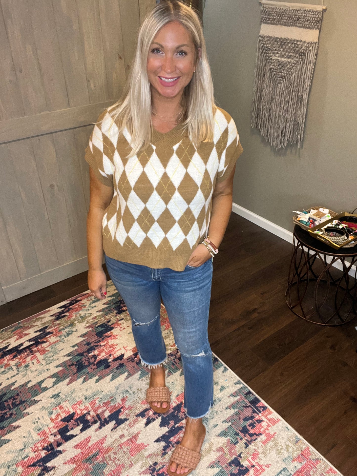 Argyle Short Sleeved Sweater