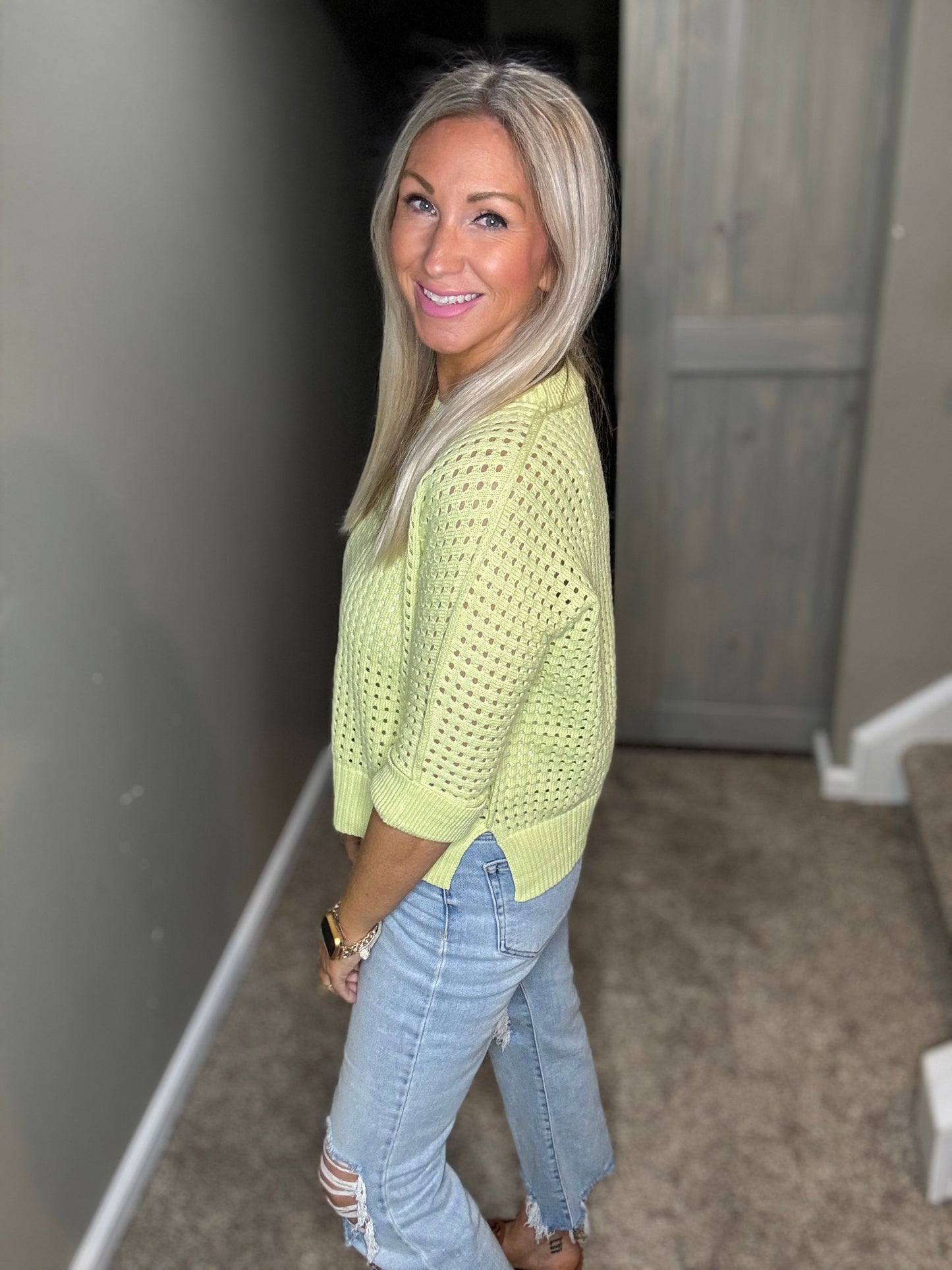 Lime Open Knit Sweater