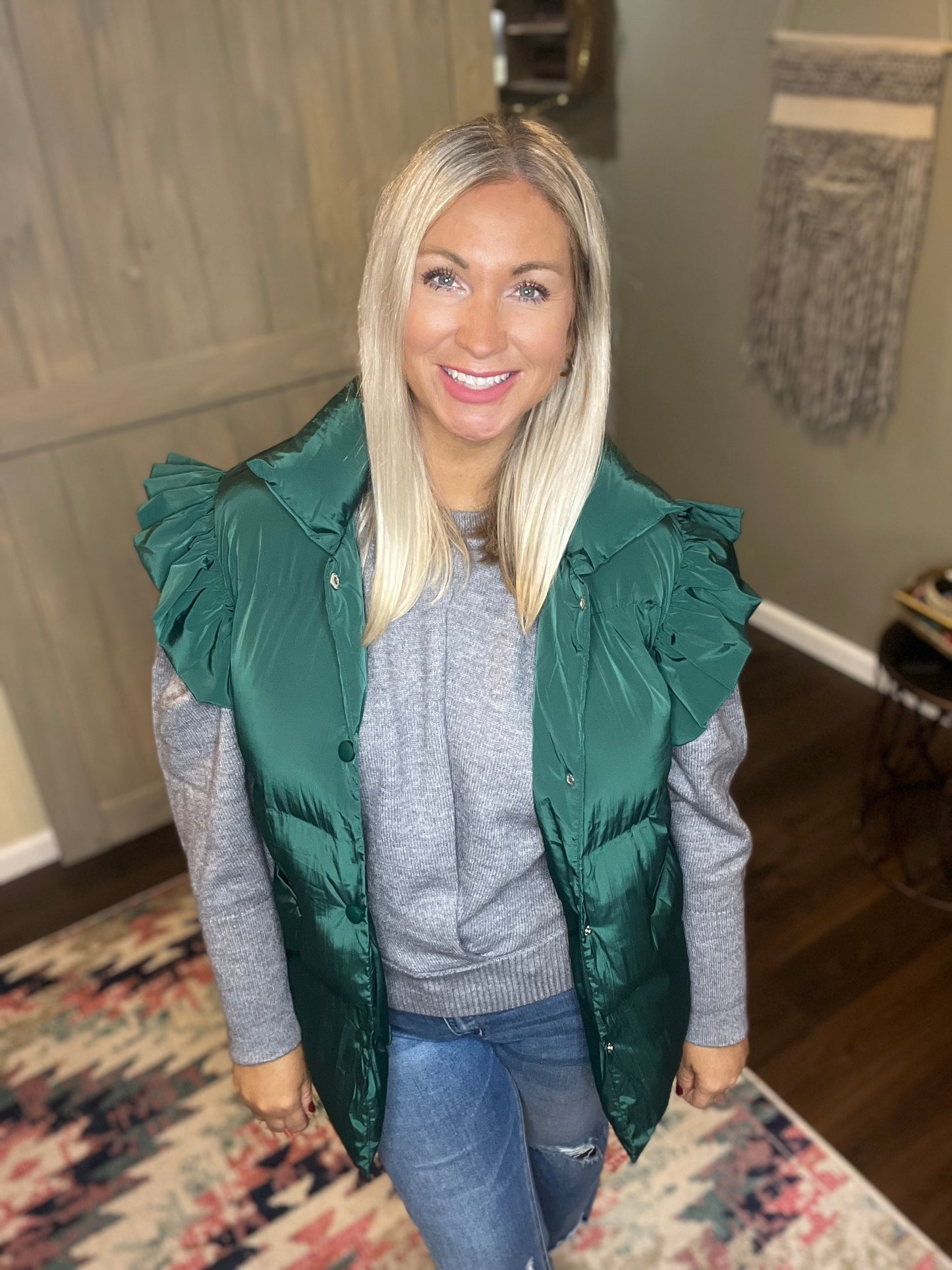 Ruffle Sleeve Puffy Vest