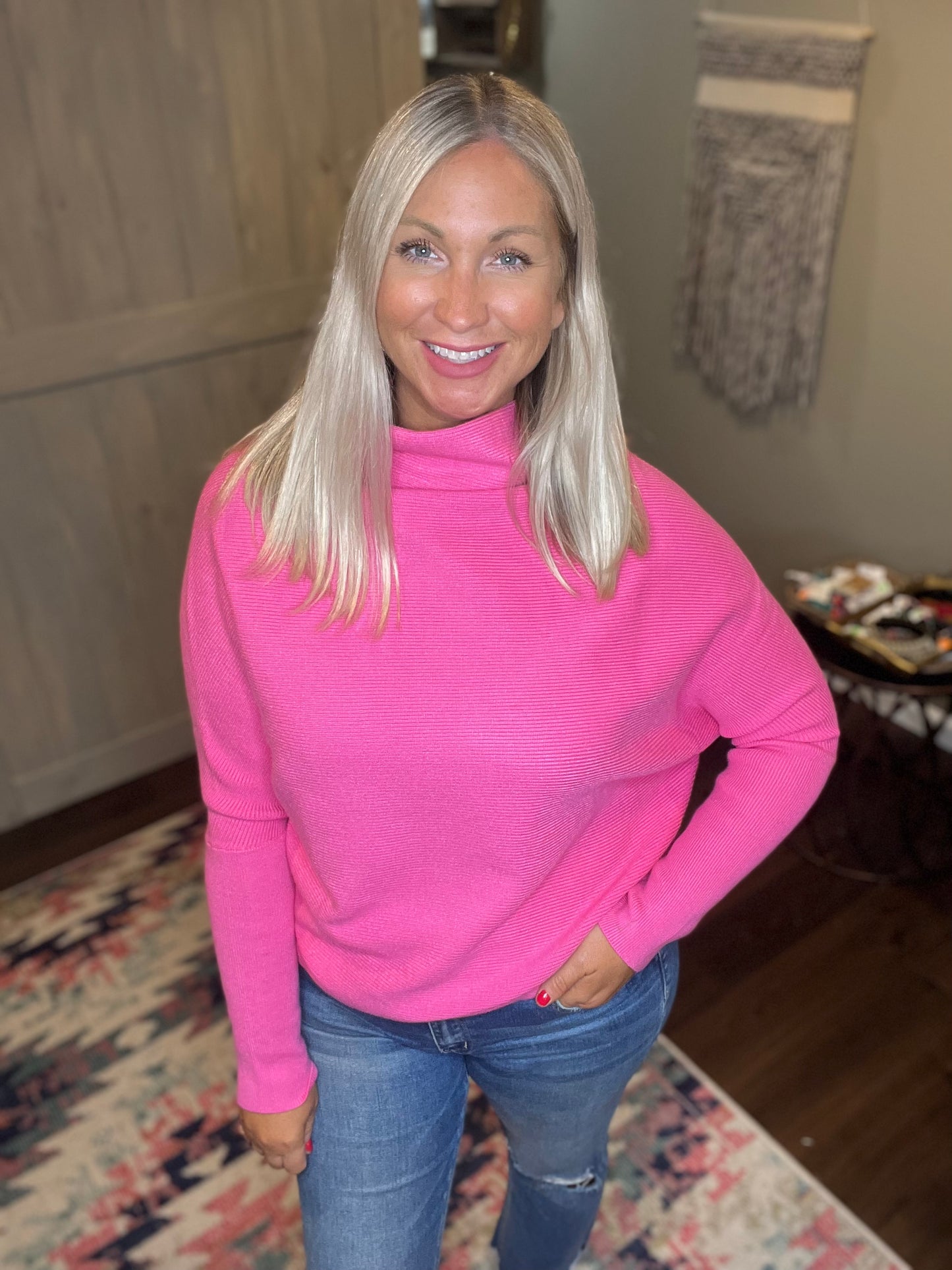 Hot Pink Ribbed Sweater