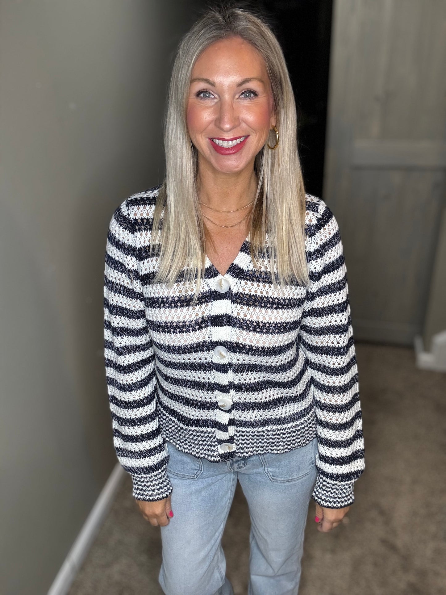 Navy Striped Cardigan