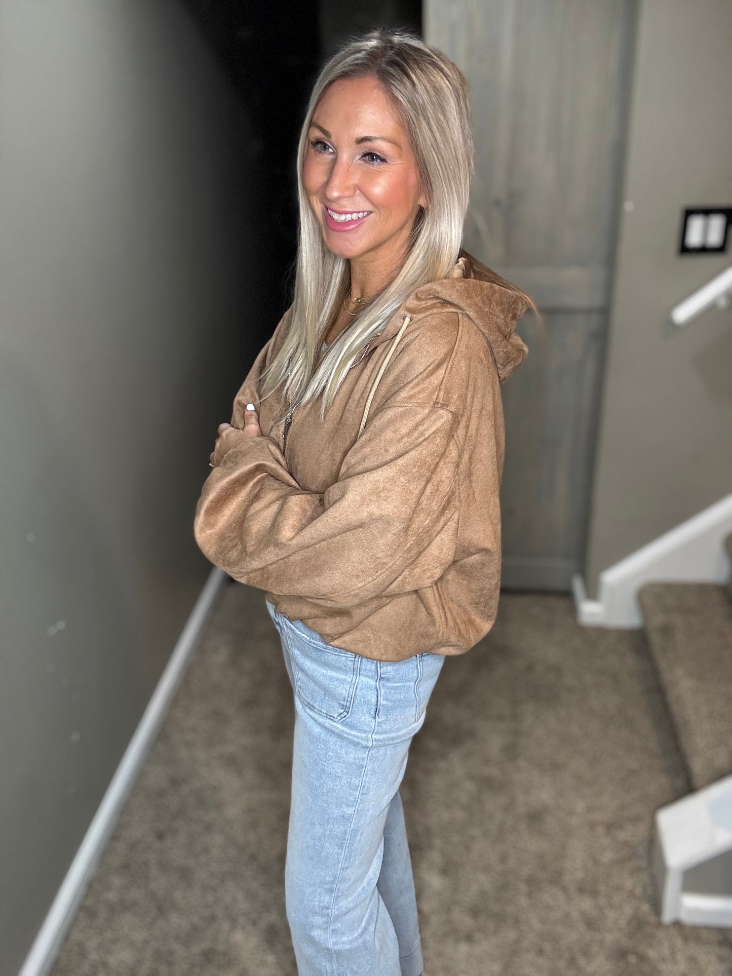 Faux Suede Hooded Jacket