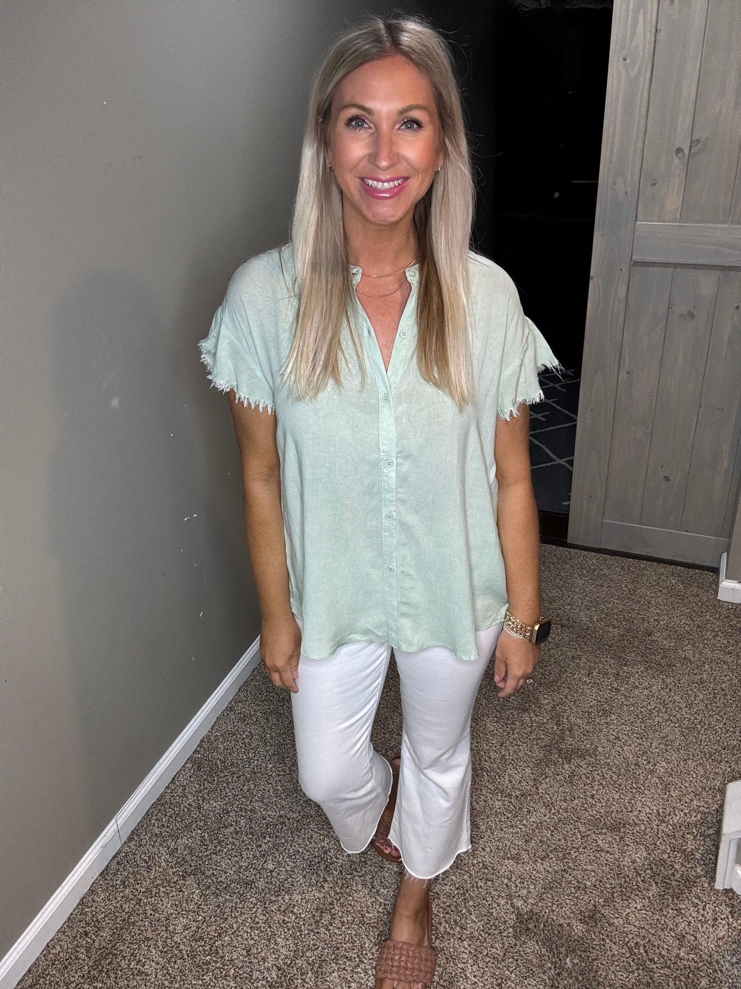 Mint Ruffle Top
