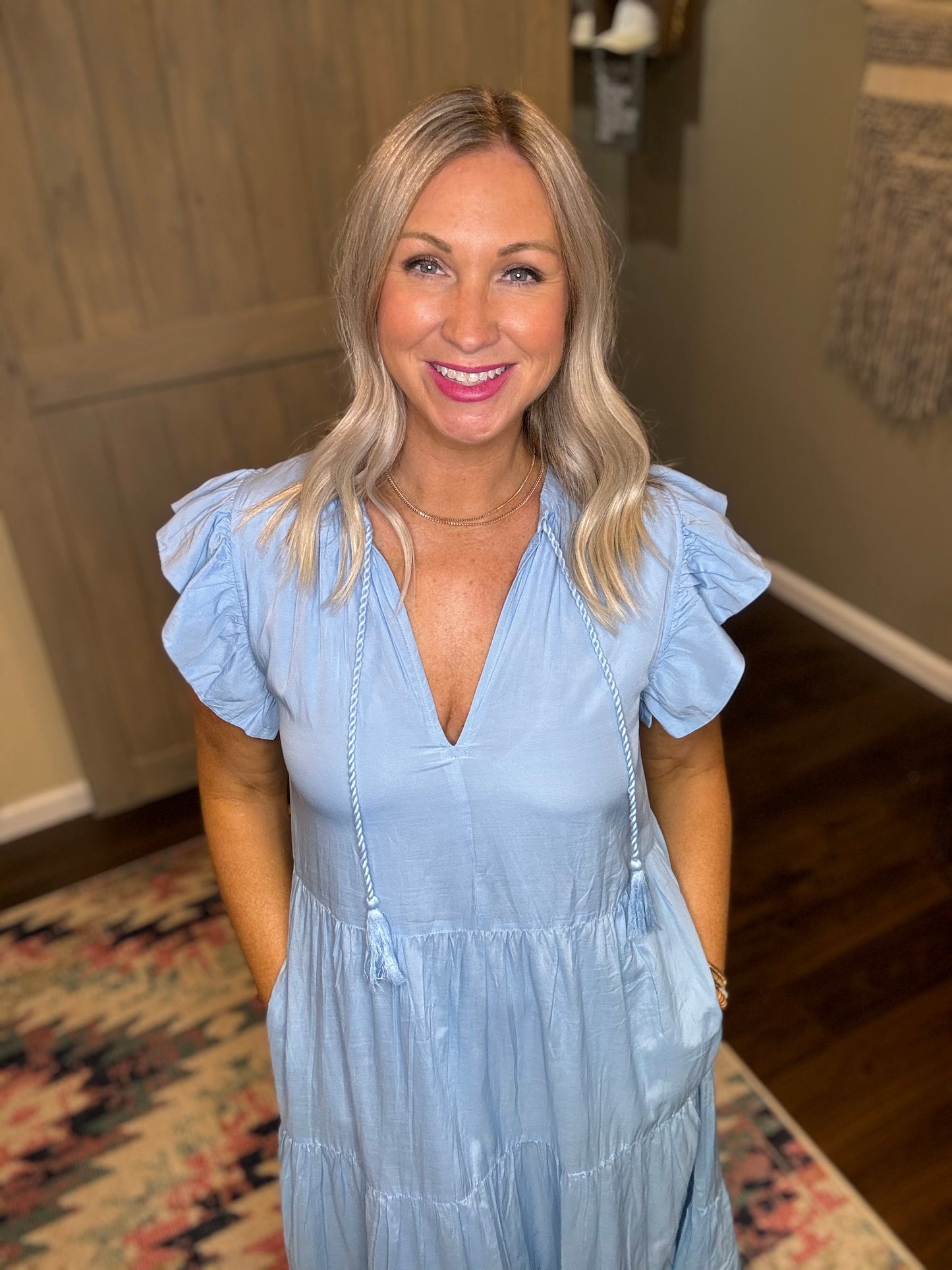 Blue Ruffle Sleeve Maxi Dress
