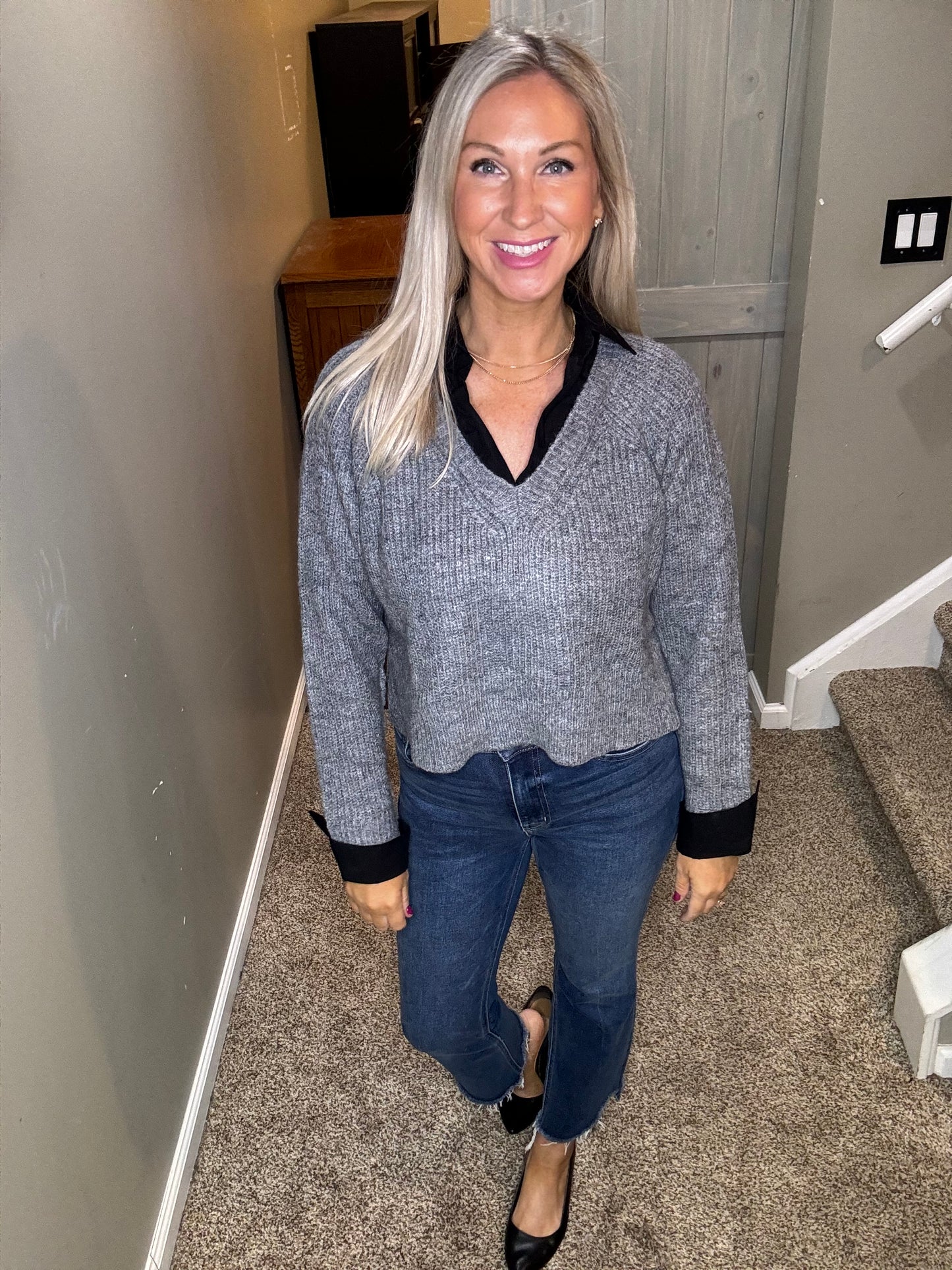 Grey Black Sweater Top