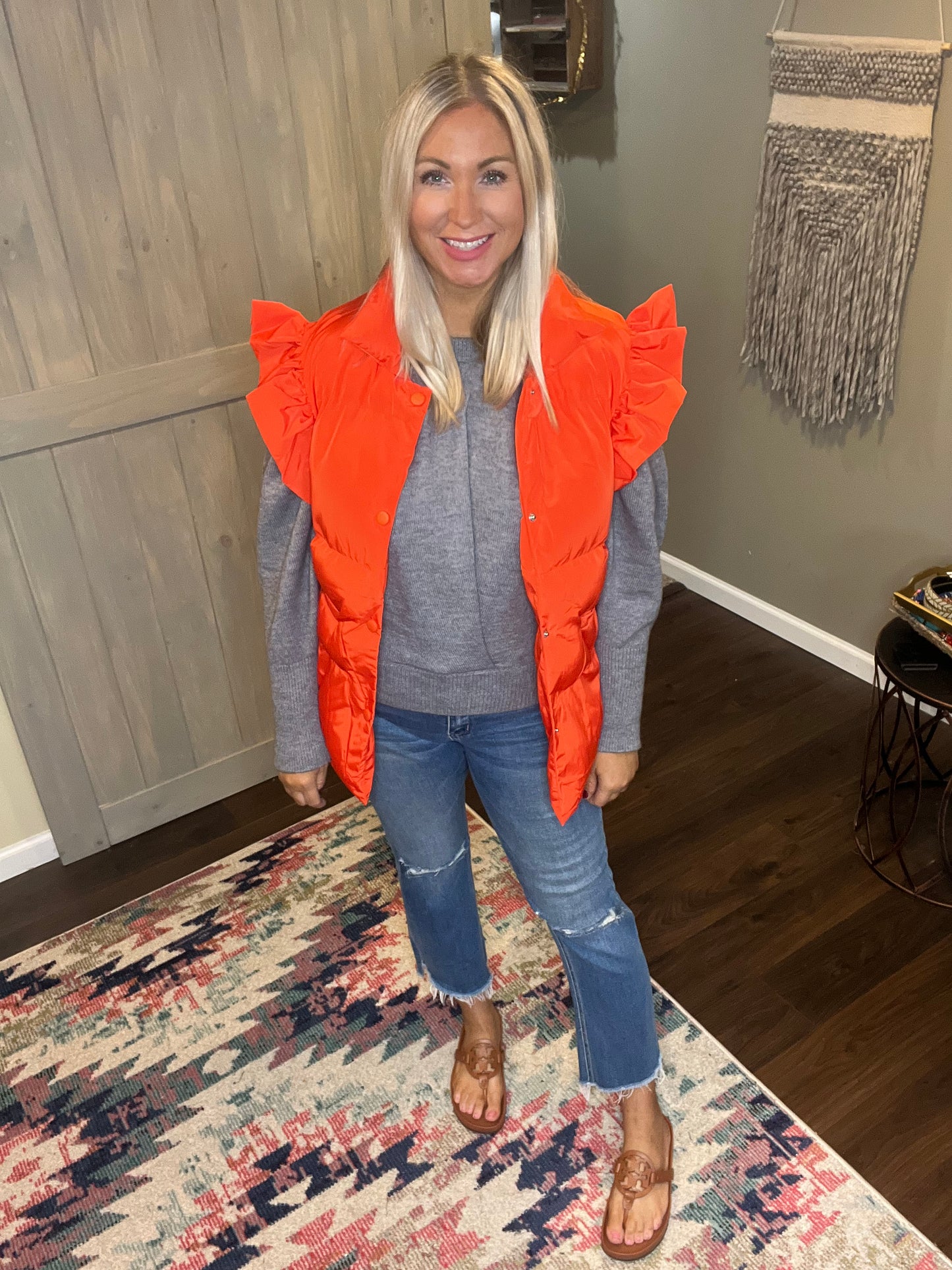 Ruffle Sleeve Puffy Vest