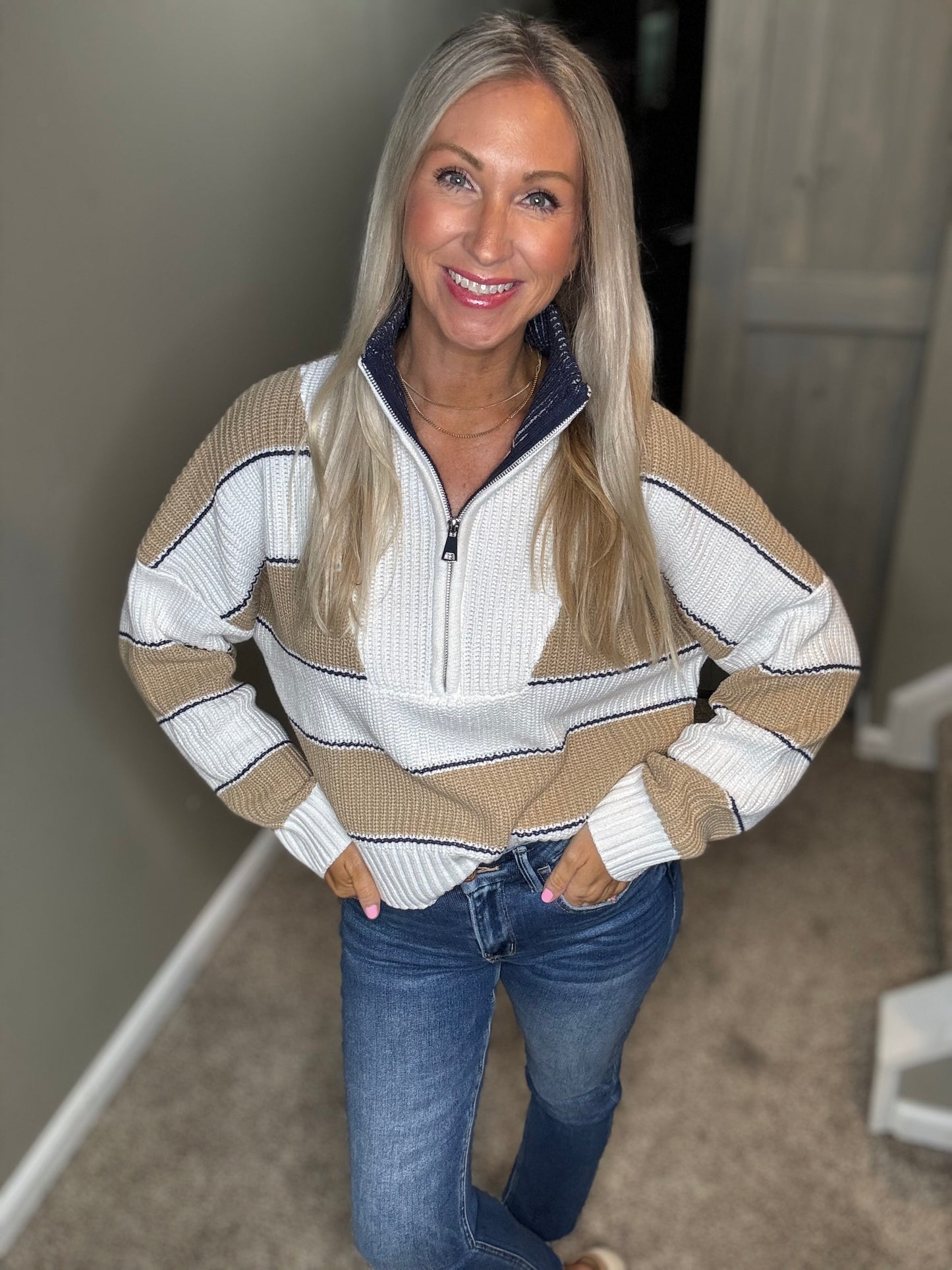 Camel Navy 1/2 Zip Sweater