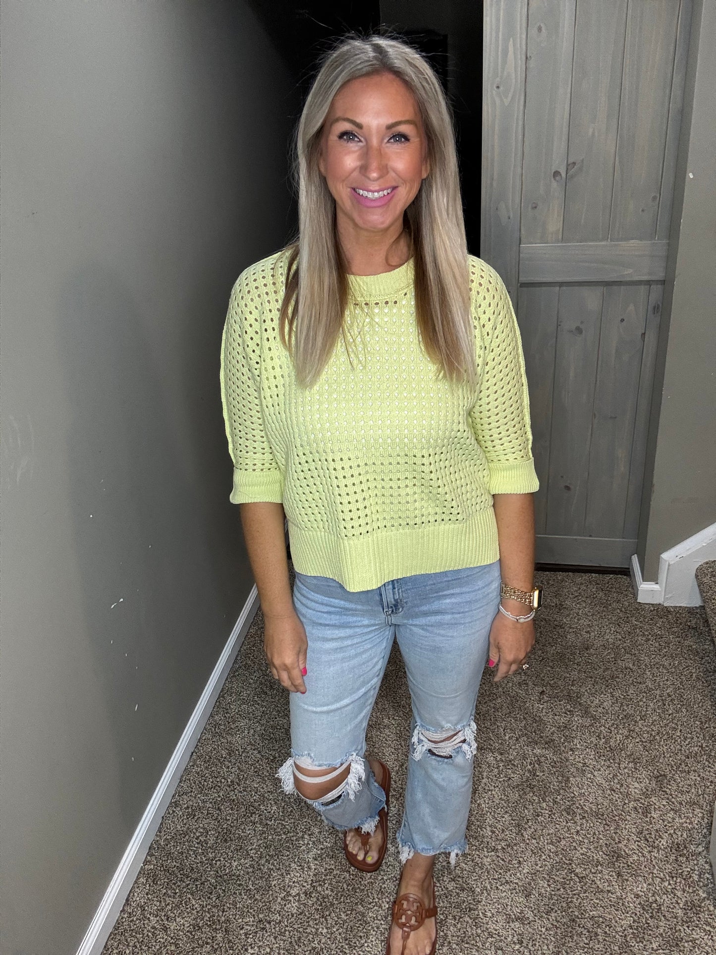 Lime Open Knit Sweater