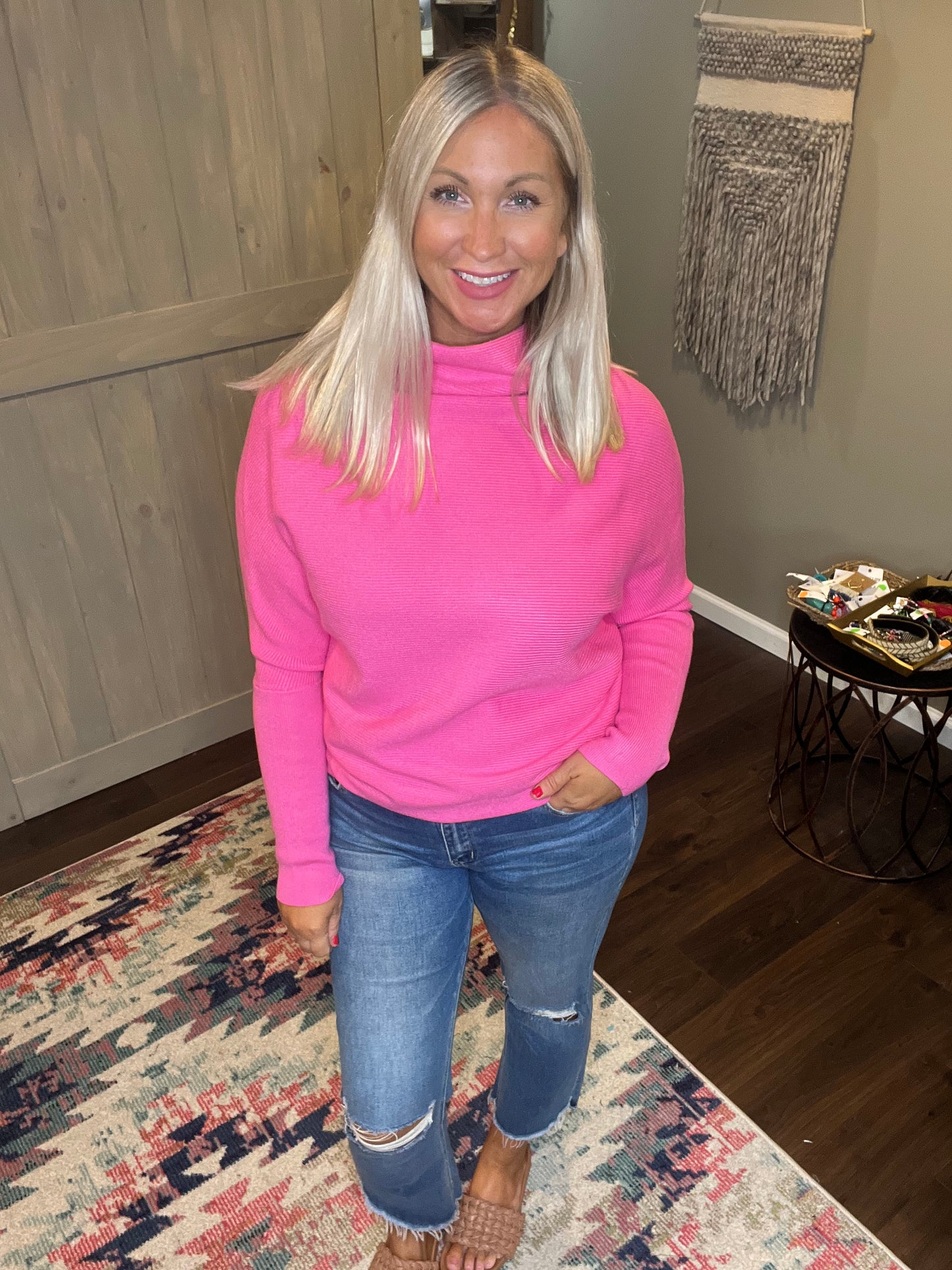 Hot Pink Ribbed Sweater