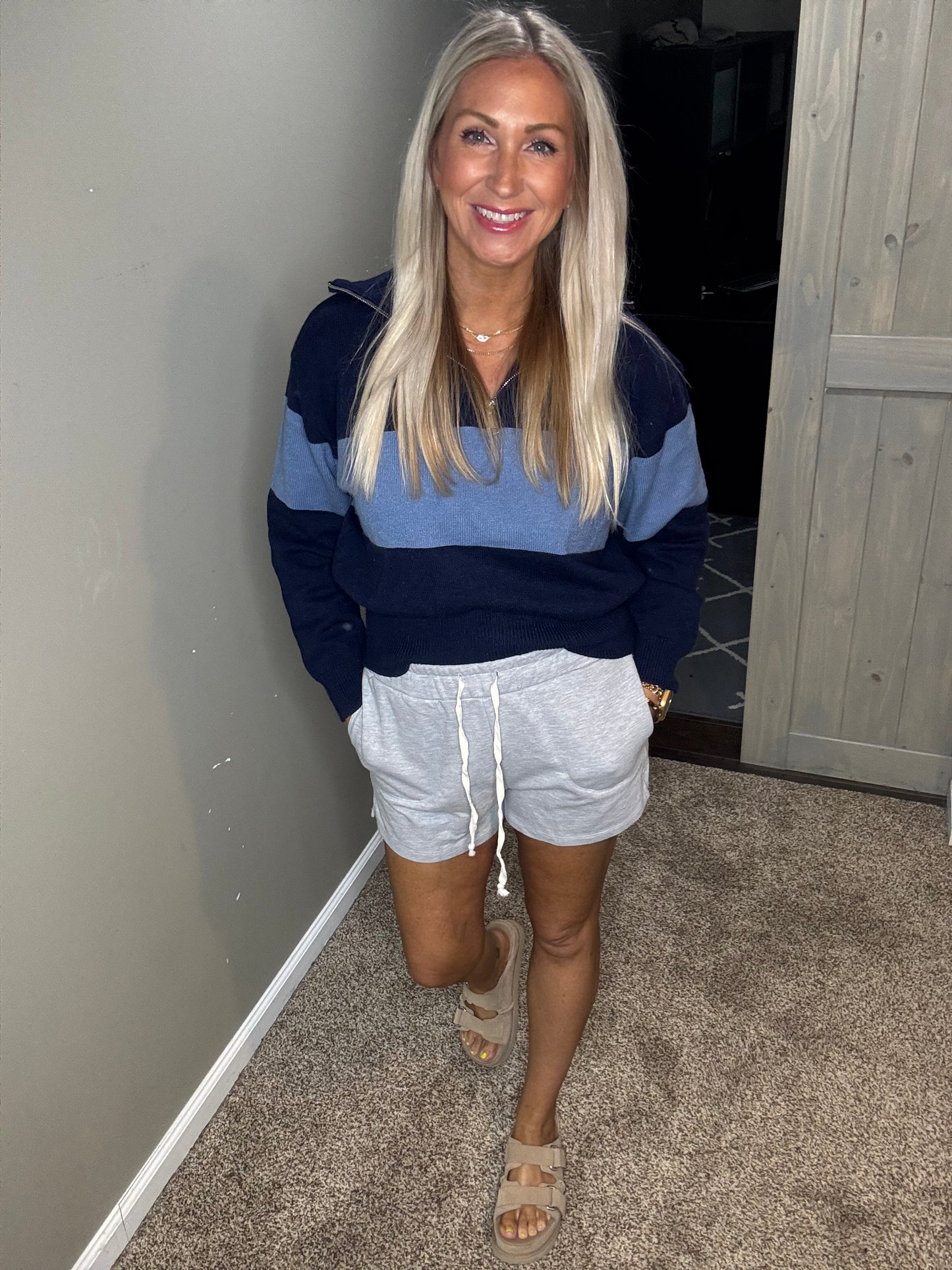 Navy Stripe 1/4 Zip Sweater