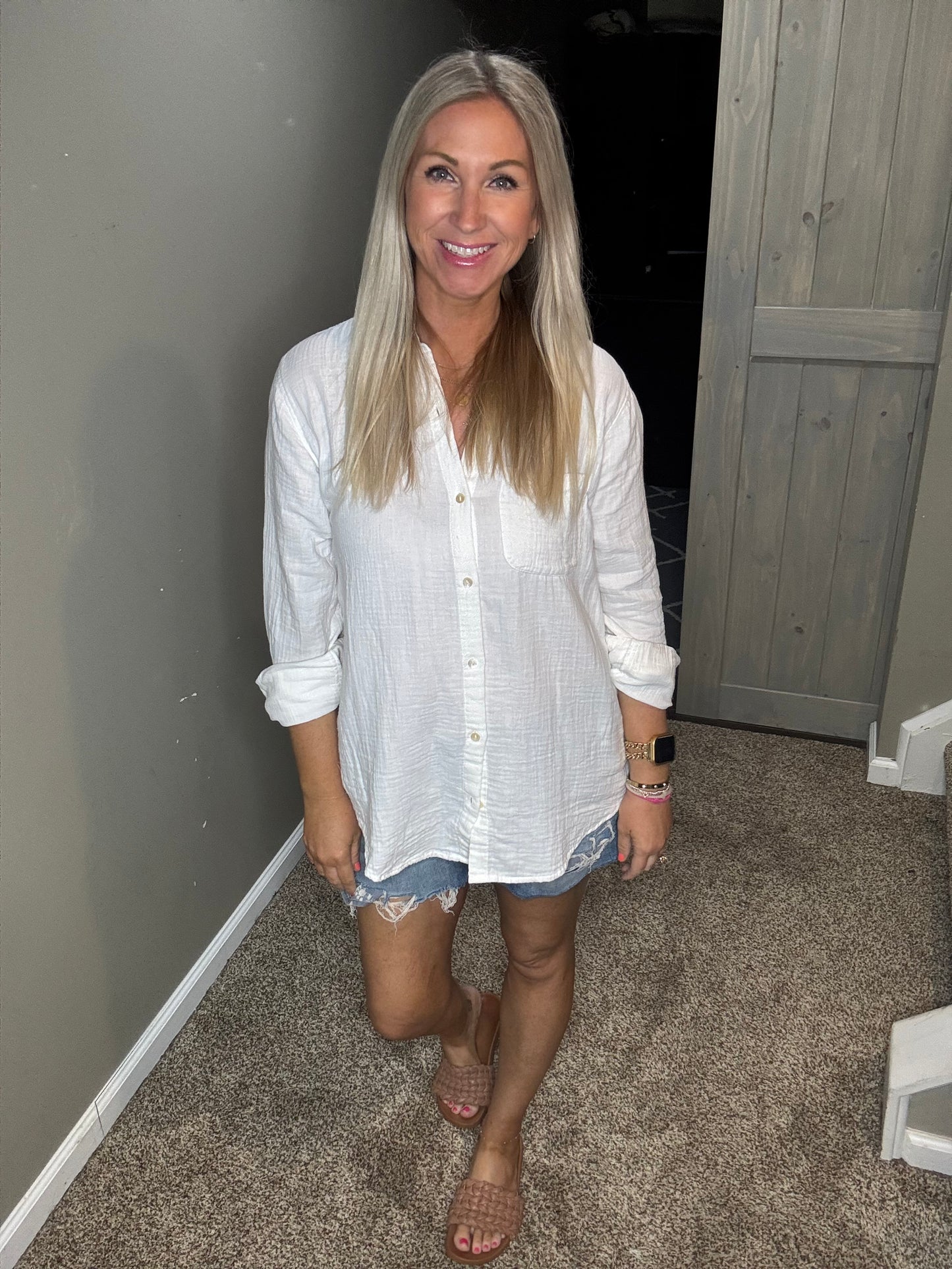 White Gauze Button Up