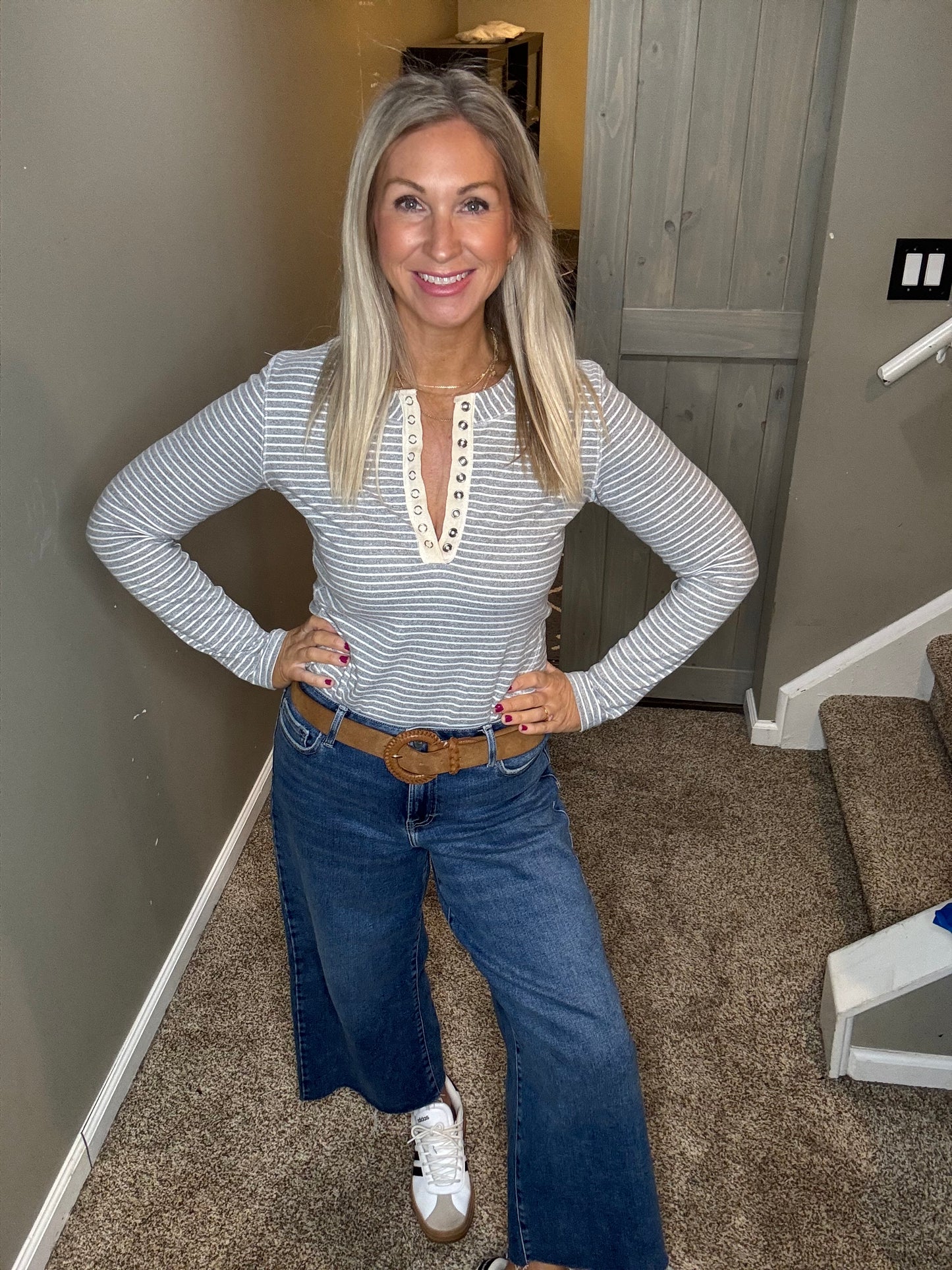 Striped Button Henley