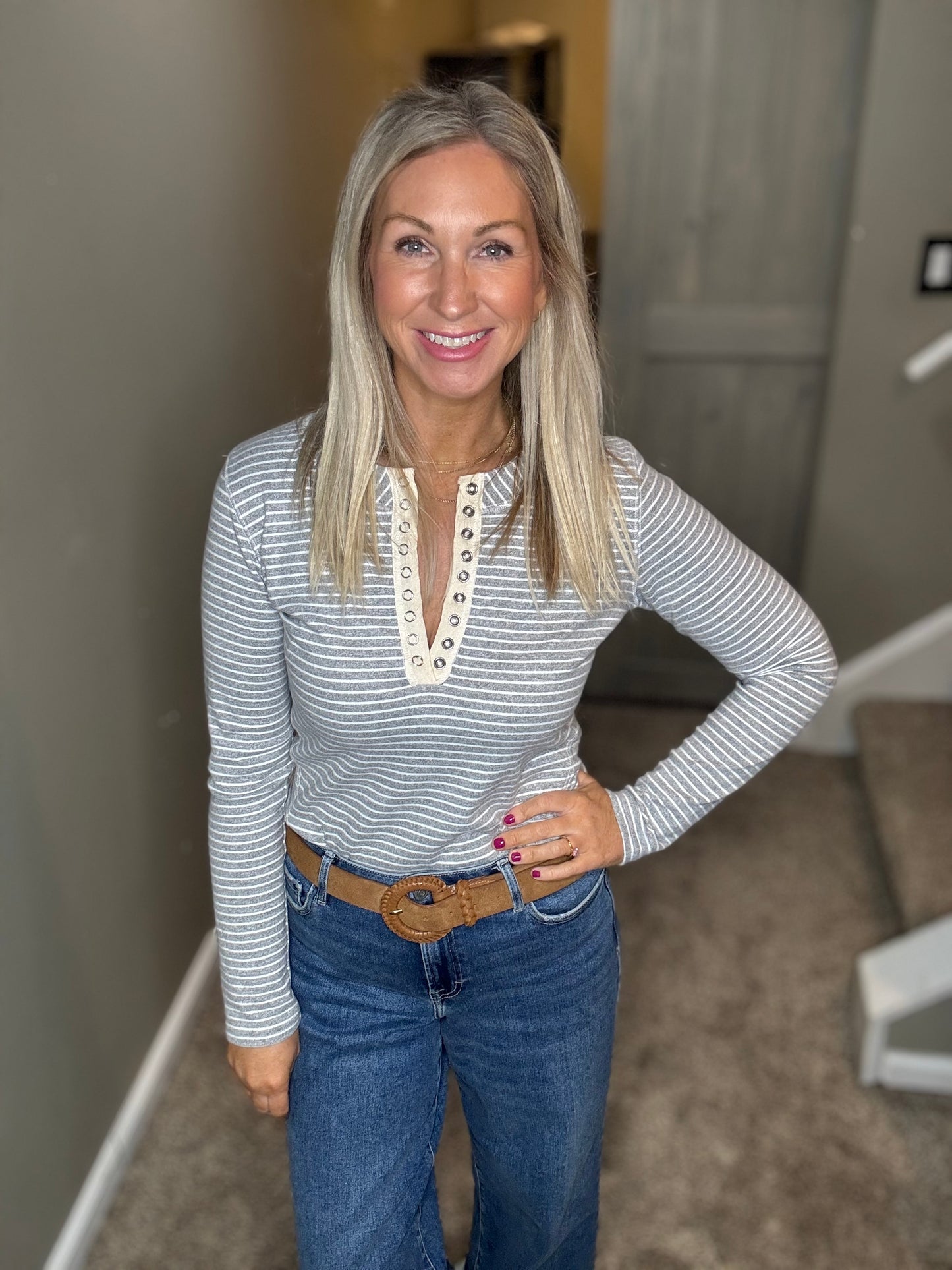 Striped Button Henley