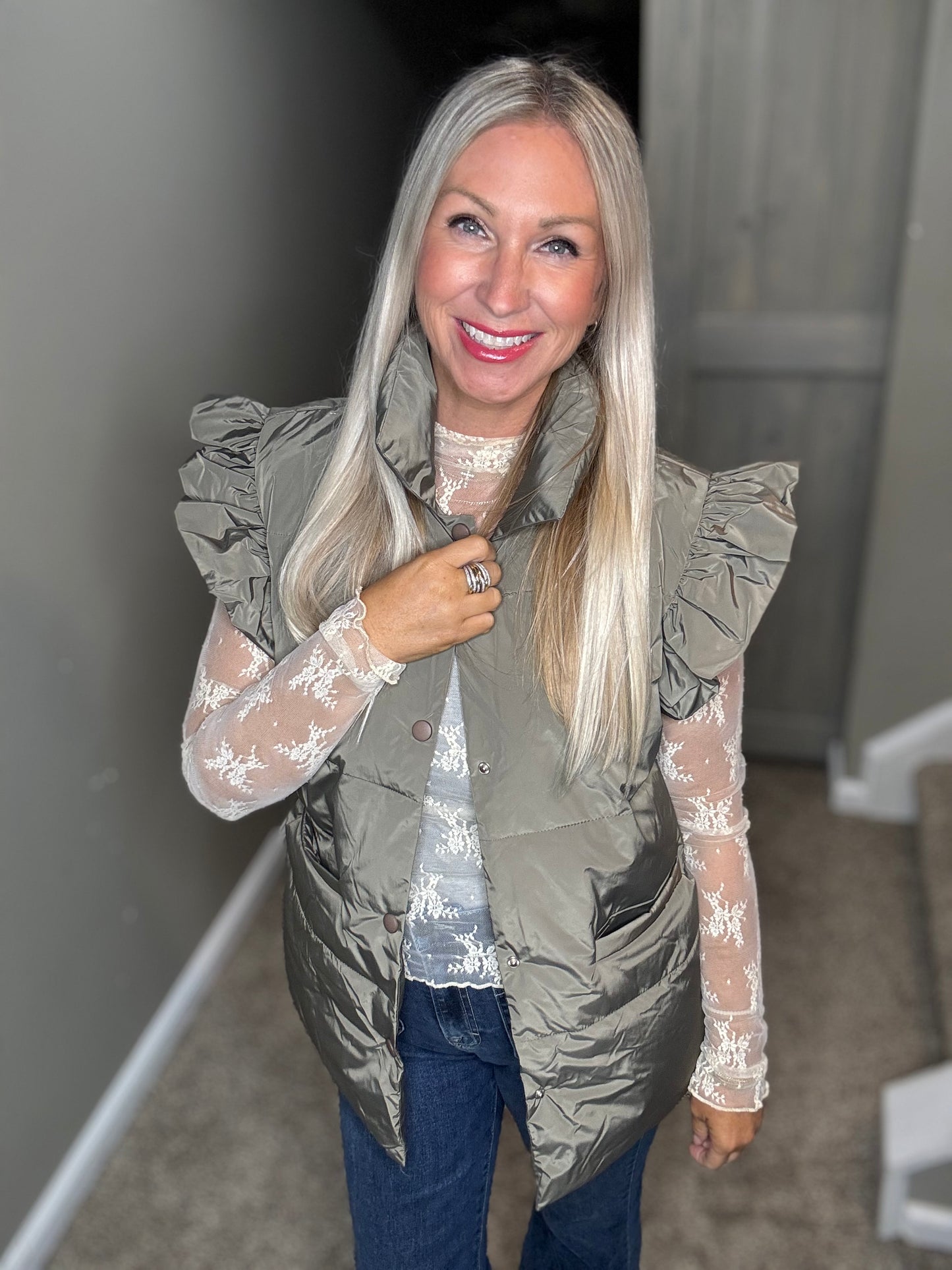 Olive Ruffle Vest