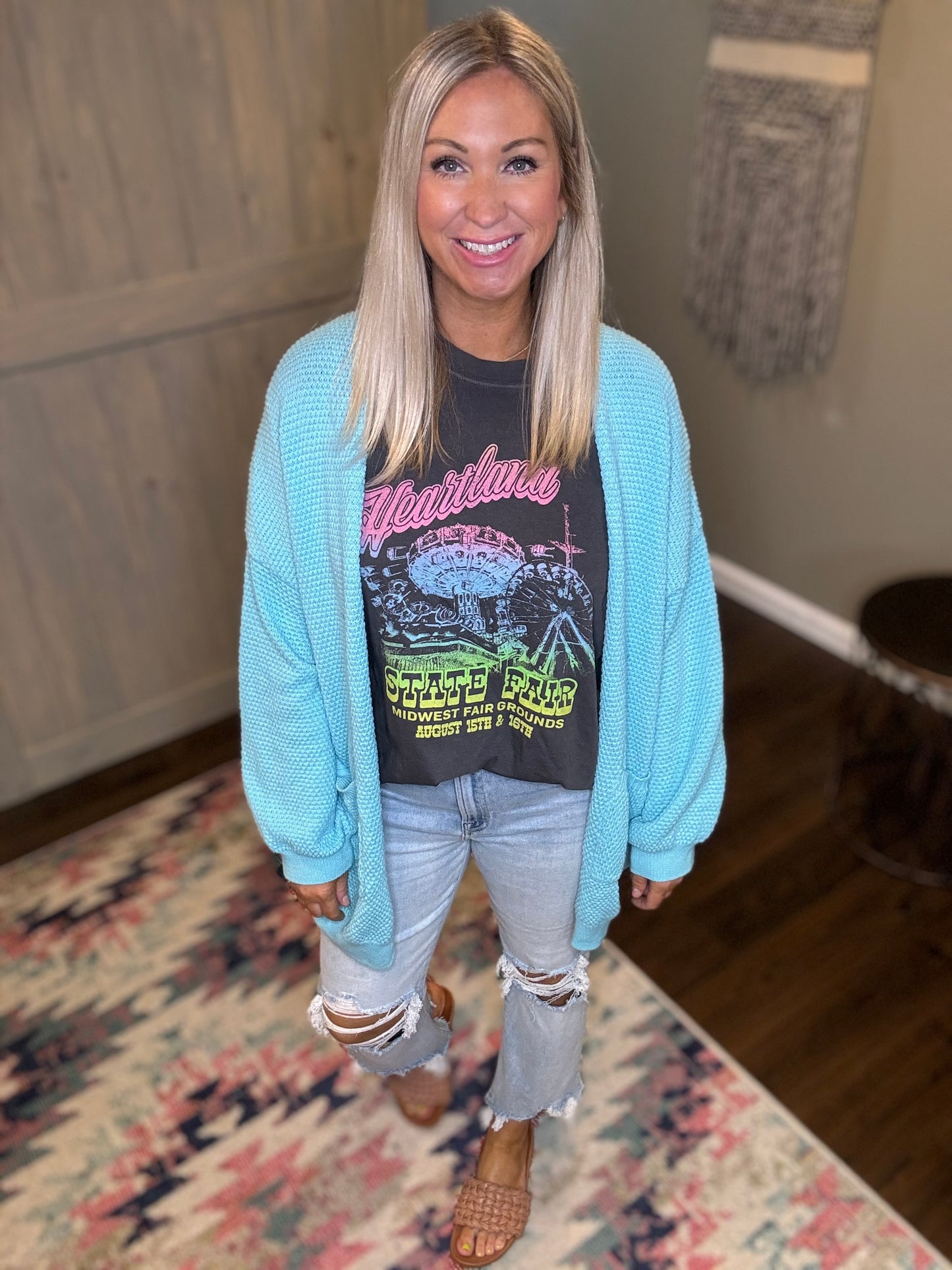 Happi Light Wash Cropped Distressed Flare