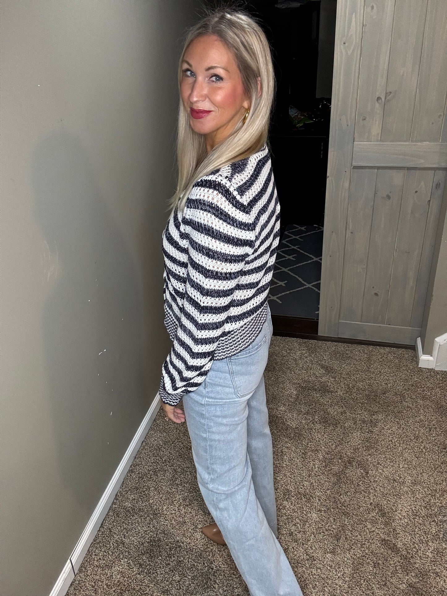 Navy Striped Cardigan