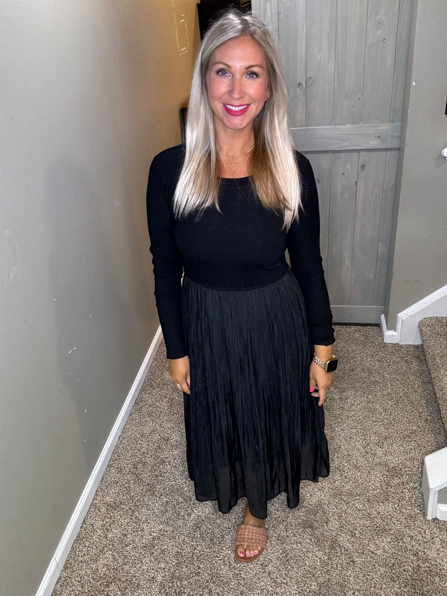 Black Knit Pleated Dress