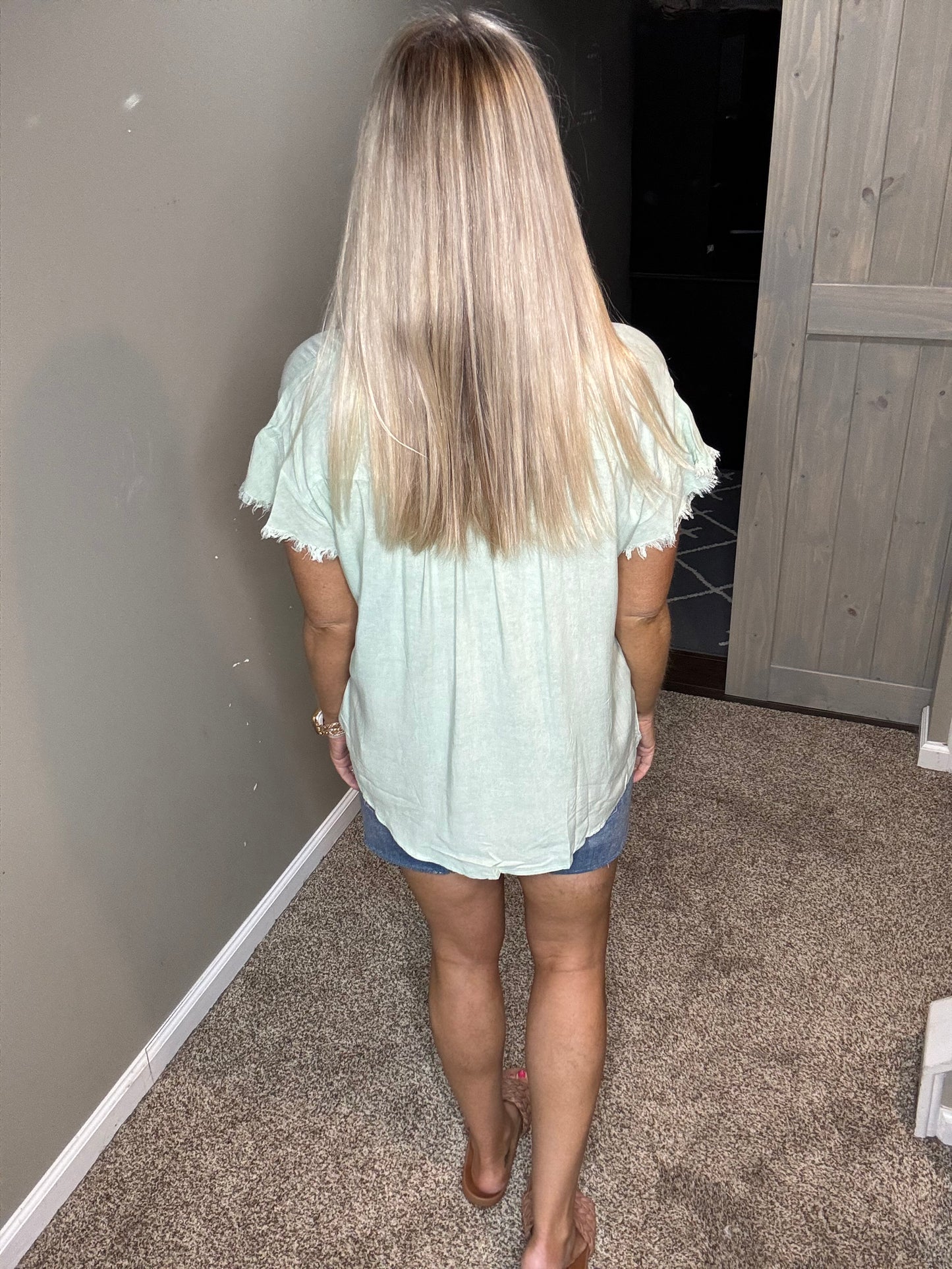 Mint Ruffle Top